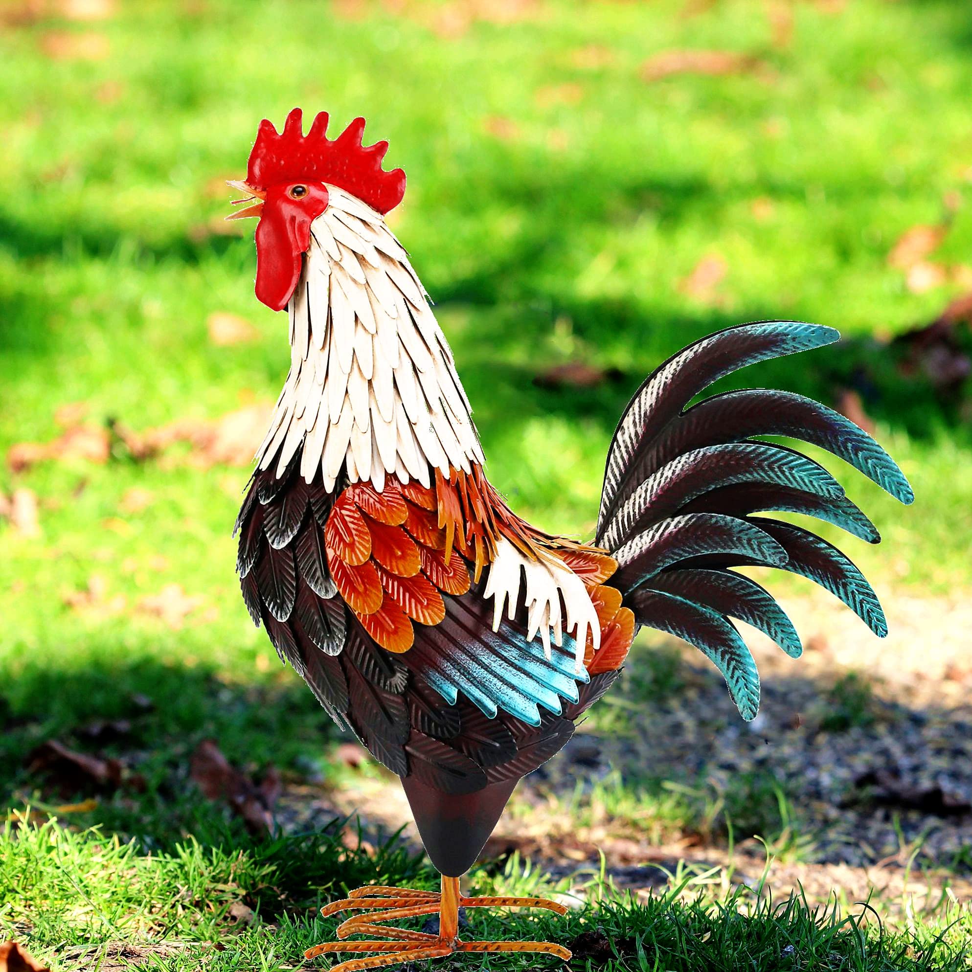 Vintage Metal Rooster Decor - Handcrafted Yard Chicken Statue for Outdoor Garden, Backyard, Patio & Kitchen Decorations | Perfect for Farmhouse, Rustic & Country Style Home Décor