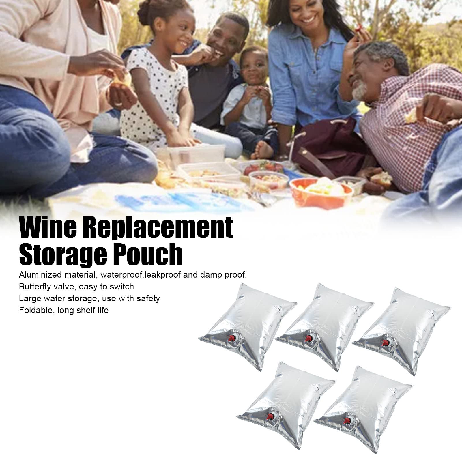 5Pcs 20L Aluminized Beverage Bags with Valve - Reusable Wine & Liquid Storage Pouches for Camping, Travel, and Outdoor Adventures