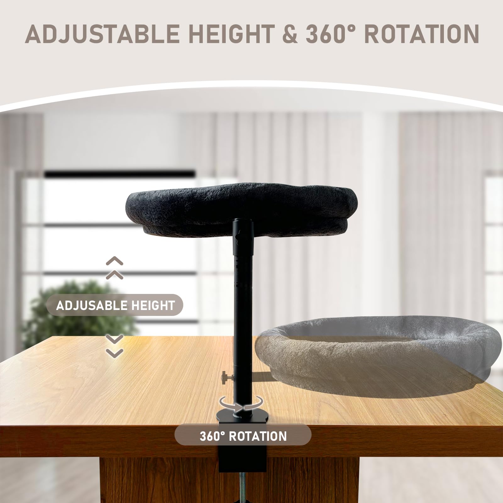 360° Rotating Adjustable Height Cat Bed for Desk - Cozy Pet Nest with Mat for Indoor Cats Under 25 lbs - Perfect for Office, Study & Home Workspace Comfort