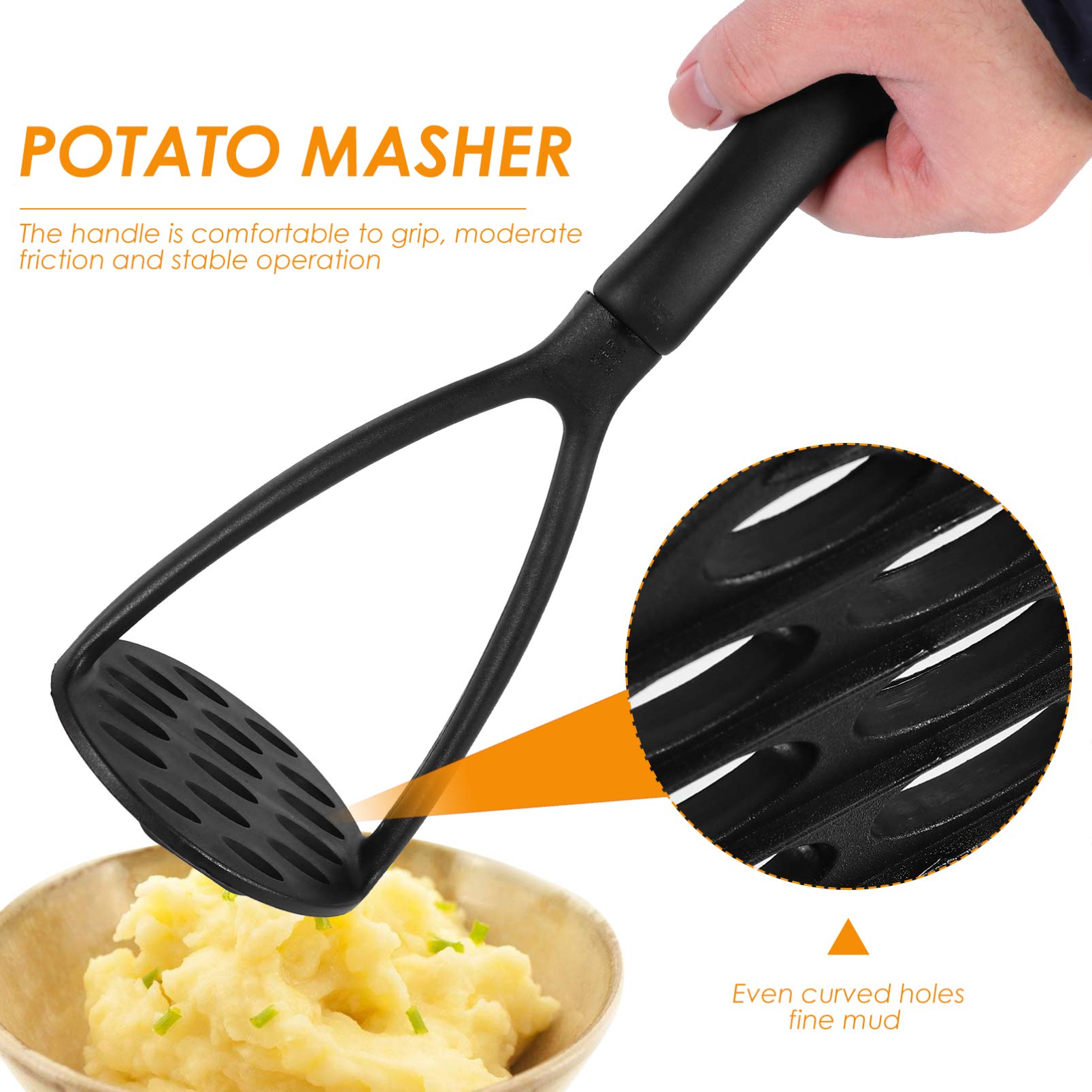 Premium Stainless Steel Potato Masher & Garlic Press - Manual Food Ricer for Potatoes, Fruits, Meat - Durable Wooden Handle & Nylon Food-Grade Tool - Perfect for Mashing, Pressing, and Cooking in Kitchens
