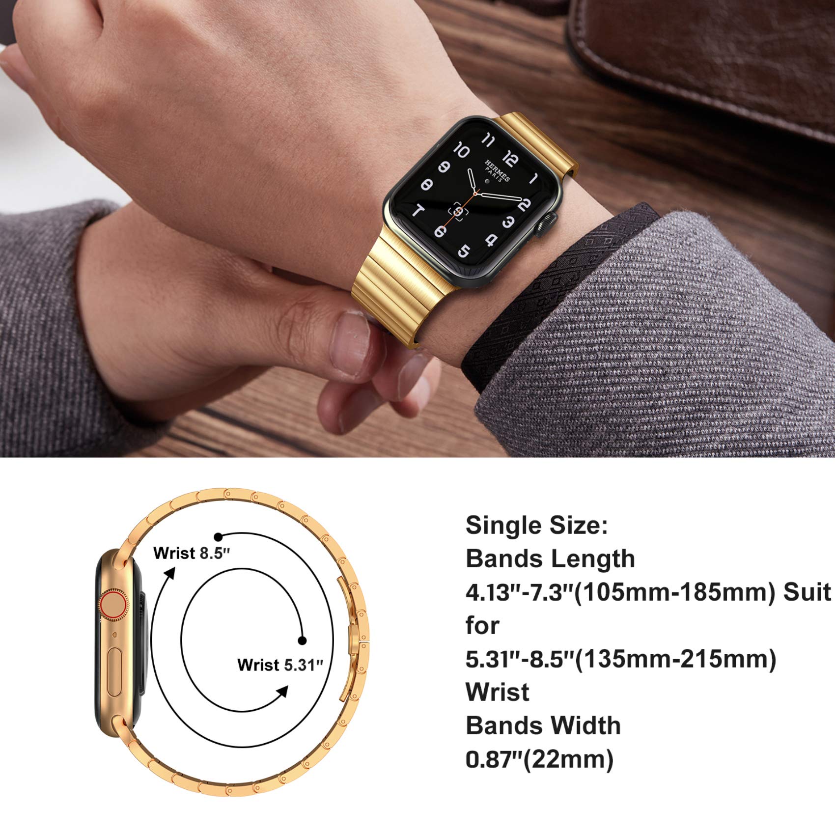 Fitlink Upgraded Stainless Steel Metal Watch Band for Apple Watch Series 6/SE/5/4/3/2/1 - Gold, Compatible with 38mm 40mm Bands, Perfect for Workouts, Office & Everyday Wear