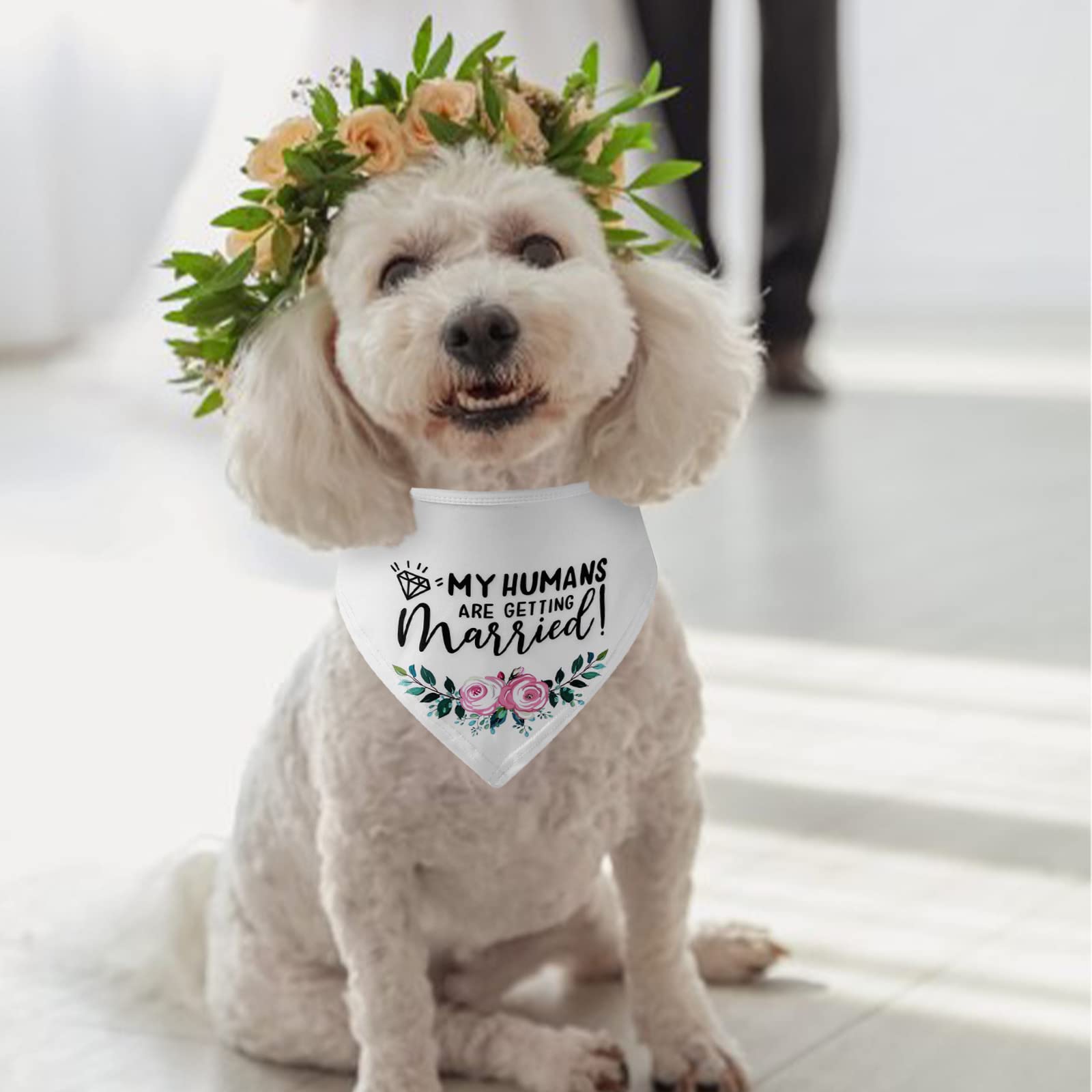 2 Pack White Floral Dog Bandana Scarf for Wedding - Triangle Pet Bandana with Elegant Floral Pattern, Perfect for Dog Lovers Gift & Pet Wedding Accessories - Great for Pet Weddings, Photo Shoots & Special Occasions