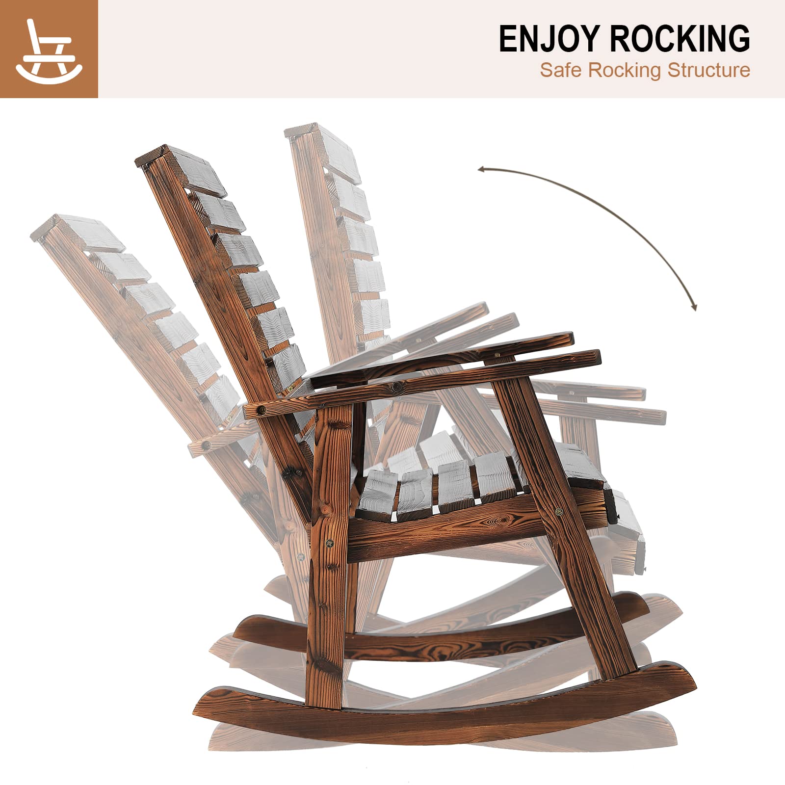 2-Piece Outdoor Rocking Chairs Set - High Back Wooden Patio Rockers for Deck, Garden, Backyard & Porch | Perfect for Relaxing, Sunbathing & Outdoor Gatherings