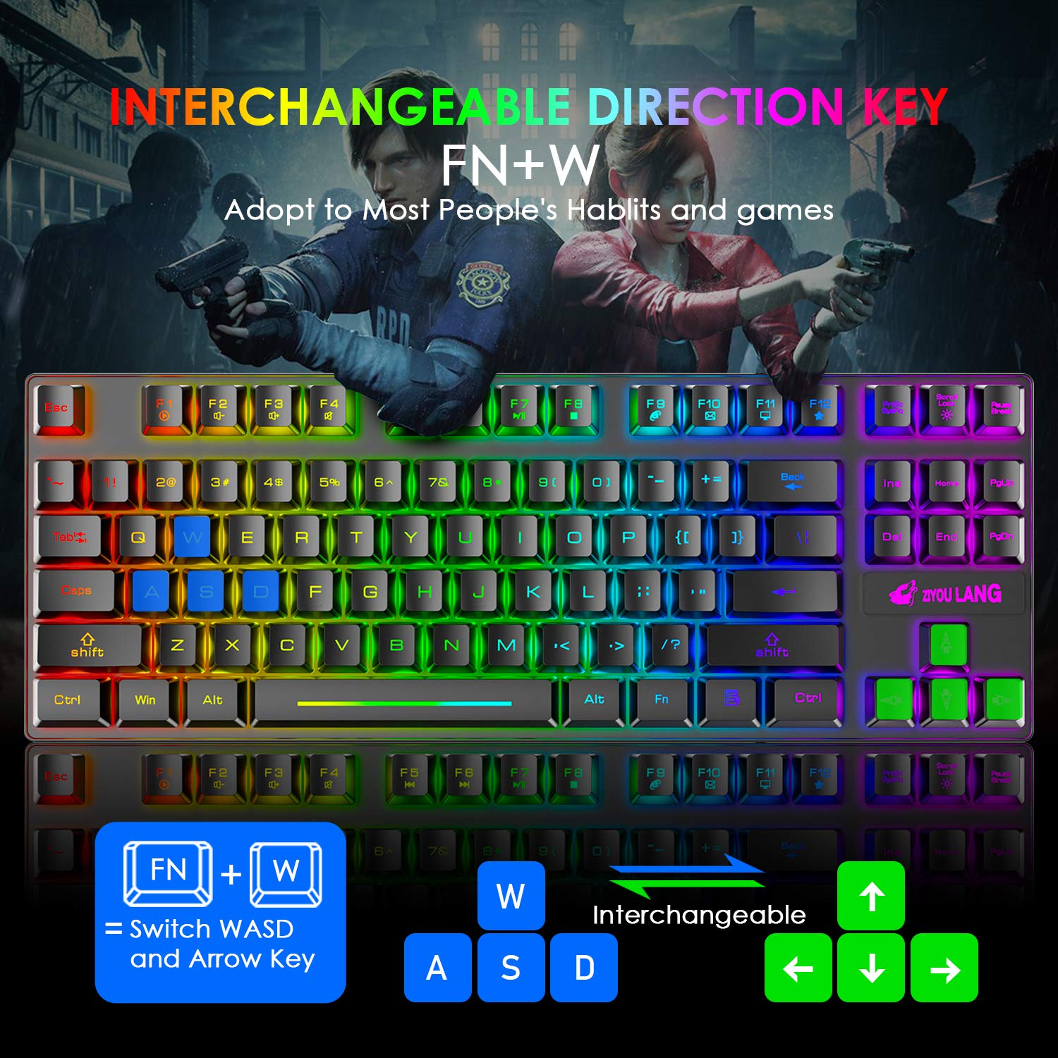 60% RGB Gaming Keyboard with Wrist Rest - Compact Mechanical Feel for PC/Laptop - Perfect for Esports & Office Work