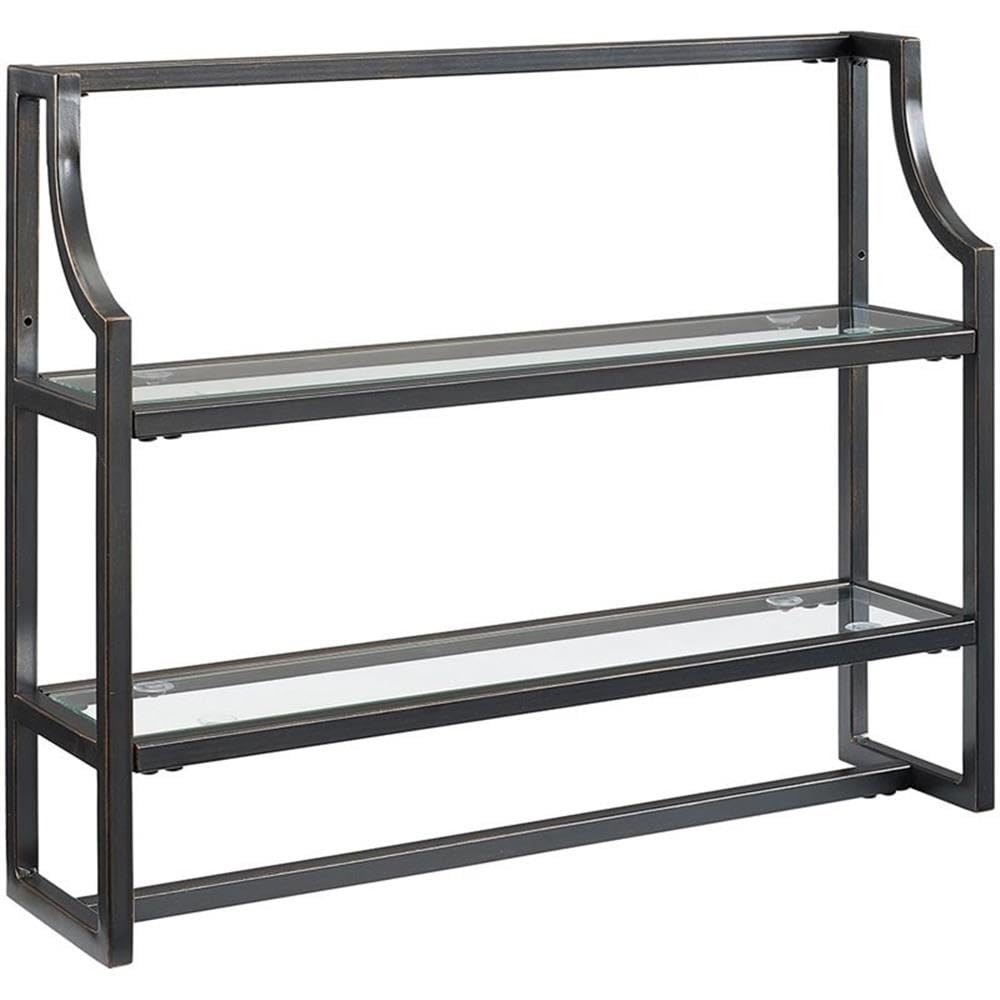 2-Shelf Modern Metal Wall Shelf in Oil Rubbed Bronze - Rustic Industrial Floating Shelves for Living Room, Bedroom, Bathroom & Kitchen Storage Decor