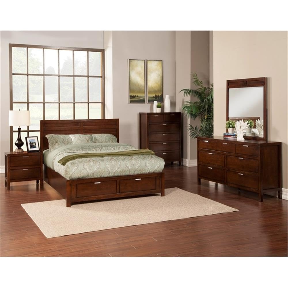 Alpine Furniture Panel Bed - Double Size in Cappuccino Finish for Bedroom & Guest Room