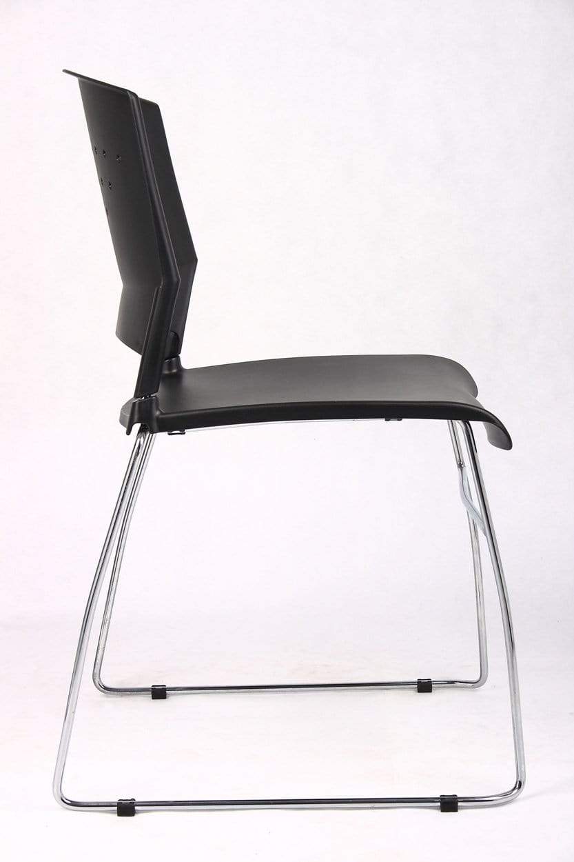 Boss Black Stack Chair With Chrome Frame 2 Pack - Modern Stackable Dining Chairs for Home, Office, Restaurant & Event Seating [B1400 BK 2]