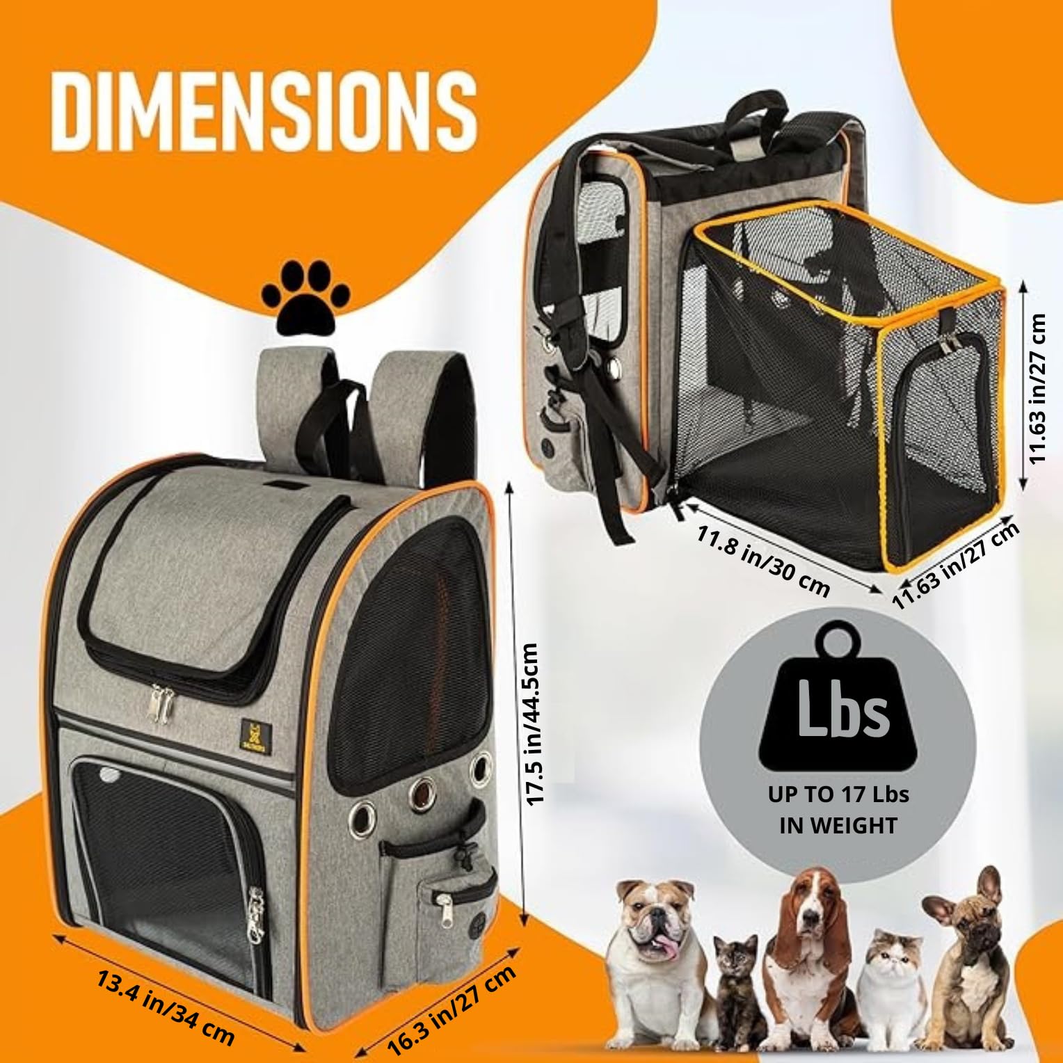 **Expandable Cat Backpack Carrier with Hair Removal Brush - Breathable Mesh Pet Carrier for Small Dogs & Cats Up to 17 lbs - Perfect for Travel, Hiking & Outdoor Adventures**