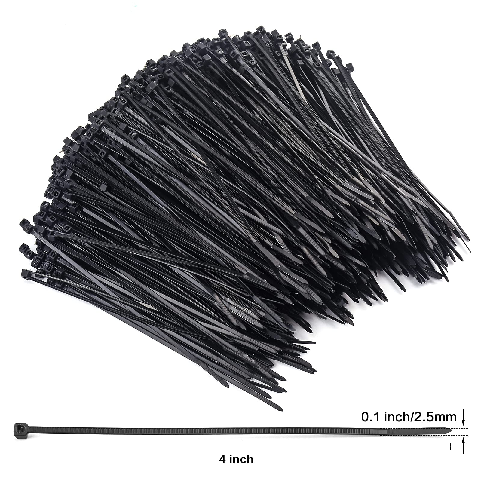 1000 Pcs Black 4-Inch Nylon Cable Ties | Self-Locking Zip Ties for Wires, Cables & Bundles | Indoor & Outdoor Use | Home, Office, Garden & DIY Organization