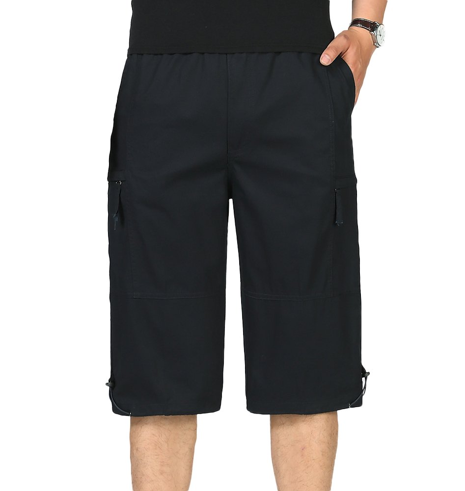Chickle Men's Straight-Fit Cotton 3/4 Cargo Shorts 2XL Black - Comfortable Summer Casual Shorts for Outdoor Activities, Hiking, and Travel