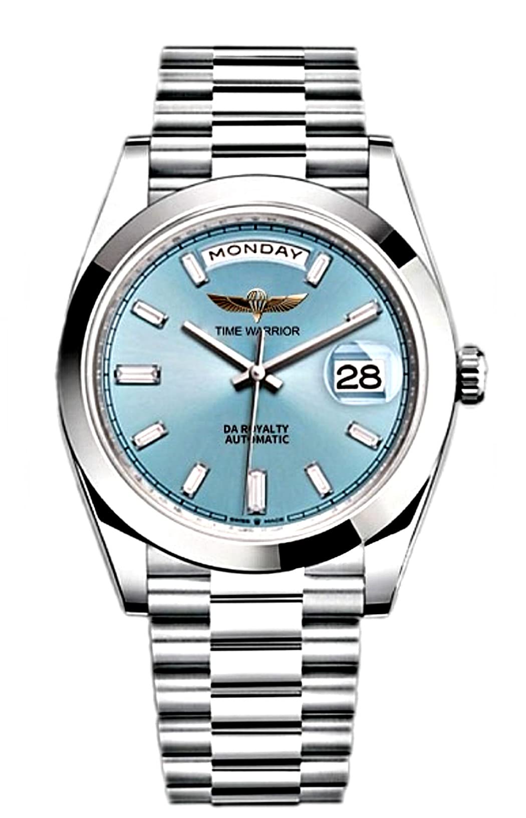 Men's Automatic Day Date Watch - Stainless Steel 316L Case, Sapphire Crystal, 30M Water Resistant, Luminous Blue Dial - Perfect for Business, Formal Events & Everyday Wear