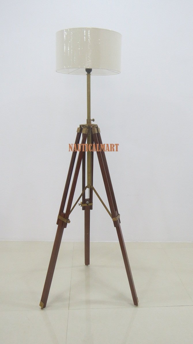 Stylish Brass Finish Tripod Floor Lamp with White Cotton Shade - Modern Home Decor Lighting for Living Room, Bedroom & Office