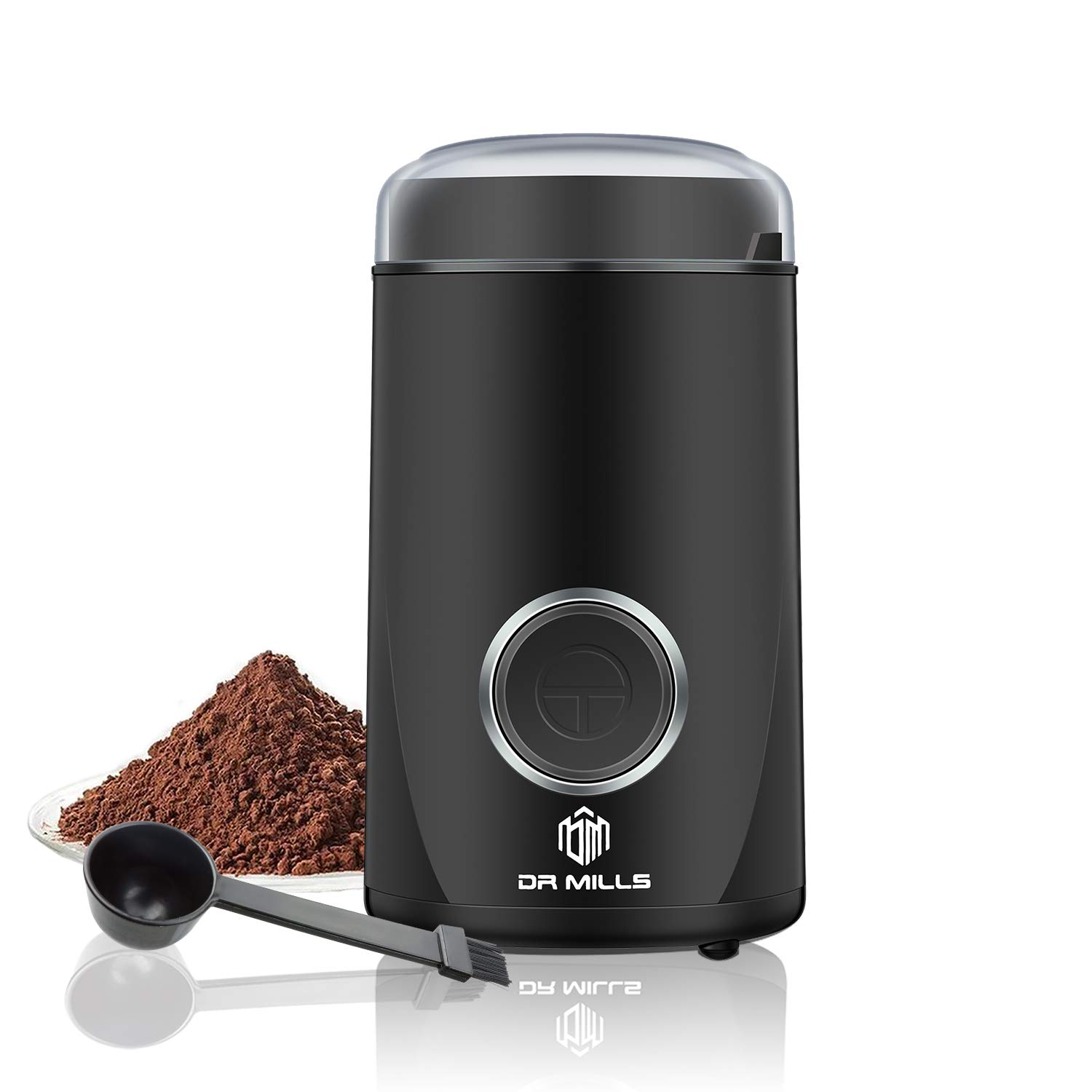 Premium DR MILLS DM-7441 Electric Coffee Grinder - Stainless Steel Blade for Coffee Beans & Spices - One-Touch Operation - Perfect for Home & Office Use - Black