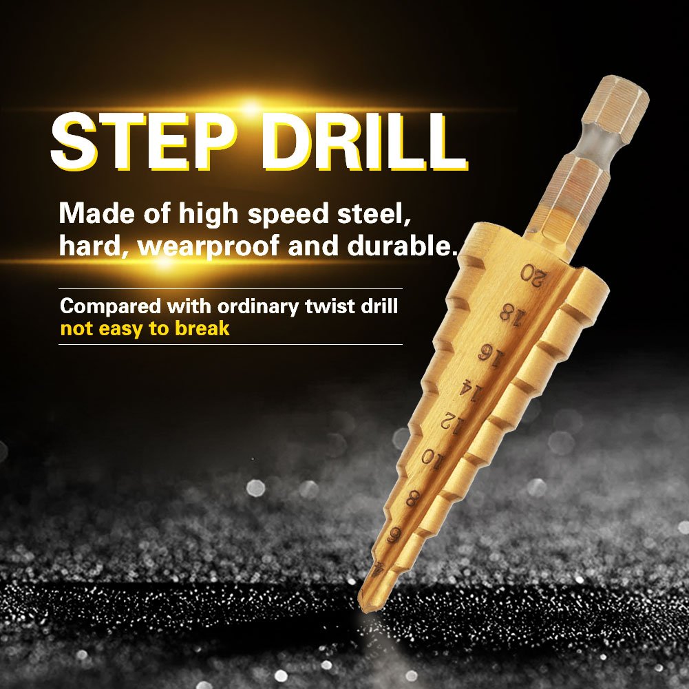 HSS Step Drill Bit Set 4-20mm - Hex Shank Hole Cutter for Steel, Bronze & Aluminum - Perfect for Metalworking, DIY Projects & Home Repairs