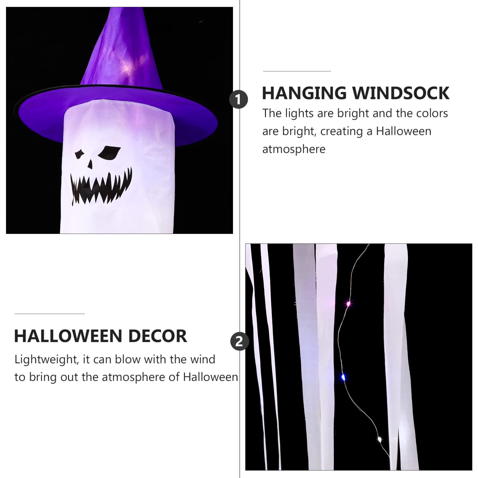 BESPORTBLE 5-Pack Halloween Glow-in-the-Dark Windsock Decorations - LED Hair Dryer Pendants for Outdoor Halloween Party Decor, Yard Play & Costume Accessories (Purple Hanging Ornaments)
