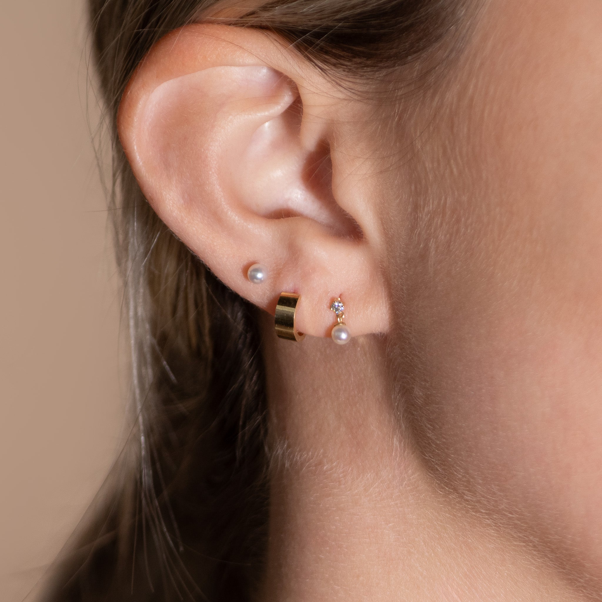 14k Solid Yellow Gold Diamond and Pearl Drop Earrings - Elegant Flat Back Studs for Women, Perfect for Weddings, Parties & Everyday Wear
