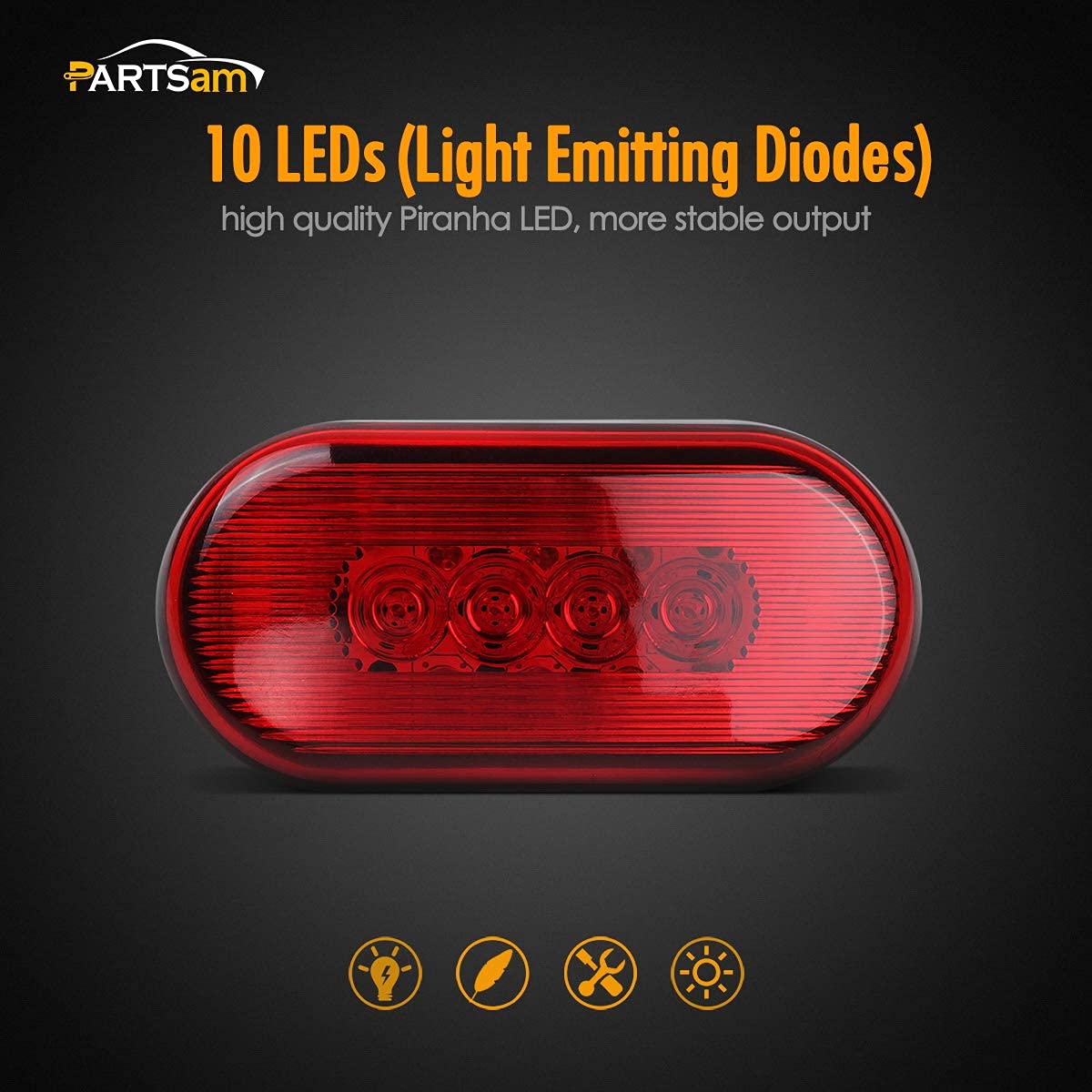 Partsam 6Pcs 4 Inch RV Clearance Marker Lights - Red LED Surface Mount with 10 Diodes, Waterproof Black Base for Trucks, Trailers, Boats | Durable 2x6 Inch Rectangular Lights for Night Safety & Vehicle Visibility