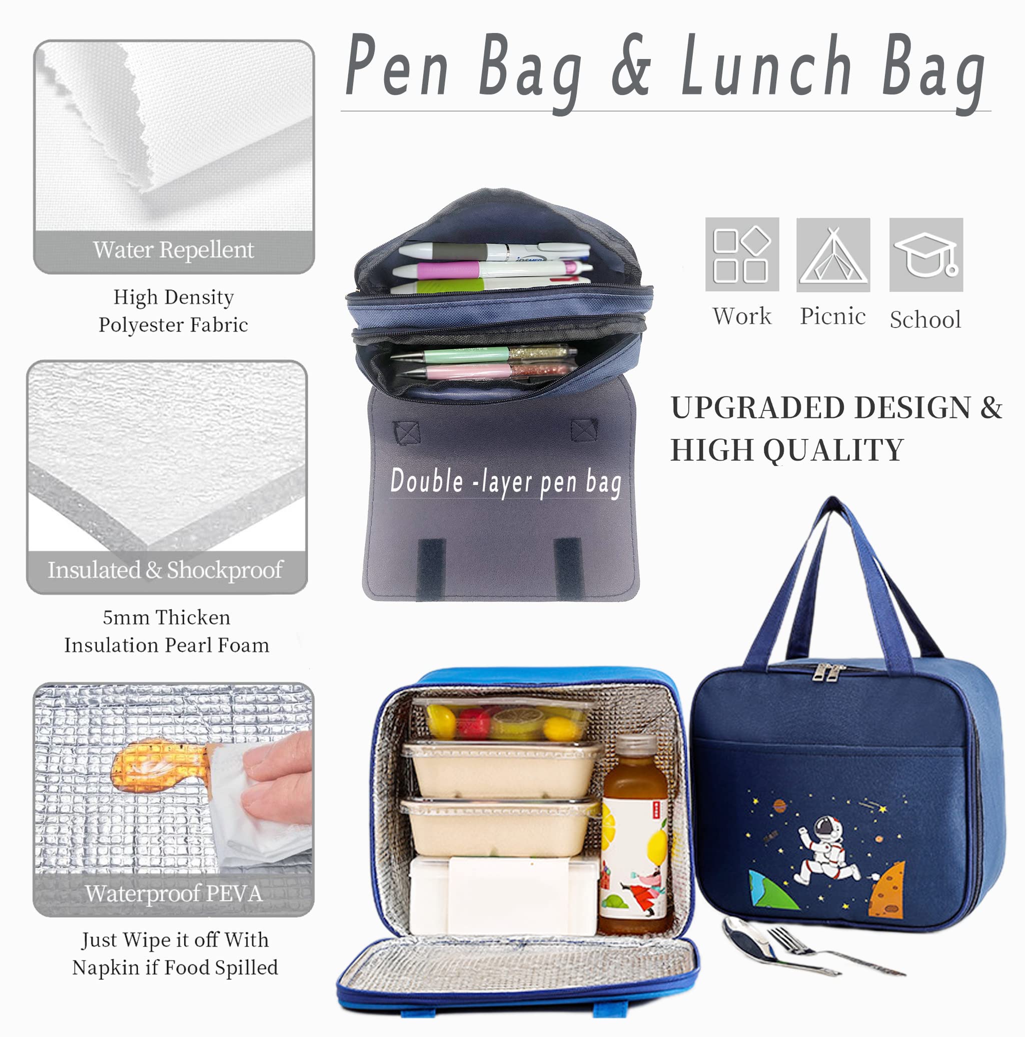 **Blue Kids Backpack Set - Waterproof Lightweight School Backpack for Boys with Lunch Bag & Pencil Case (3-Piece) - Perfect for School, Travel & Outdoor Adventures**