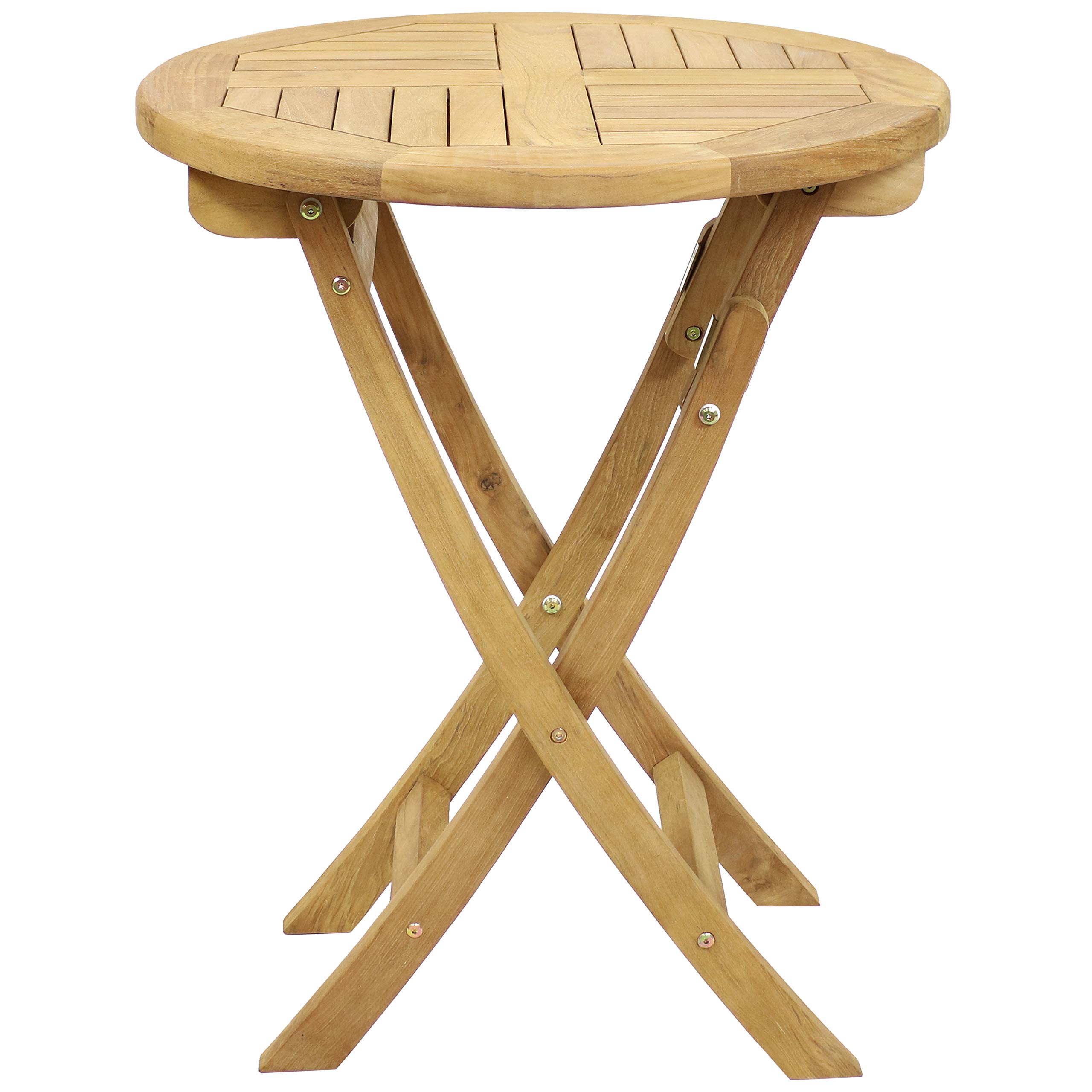 Premium Round Folding Teak Outdoor Dining Table - 23 Inch Weather-Resistant Patio Furniture with Light Wood Stain Finish - Perfect for Garden, Poolside & Backyard Entertaining