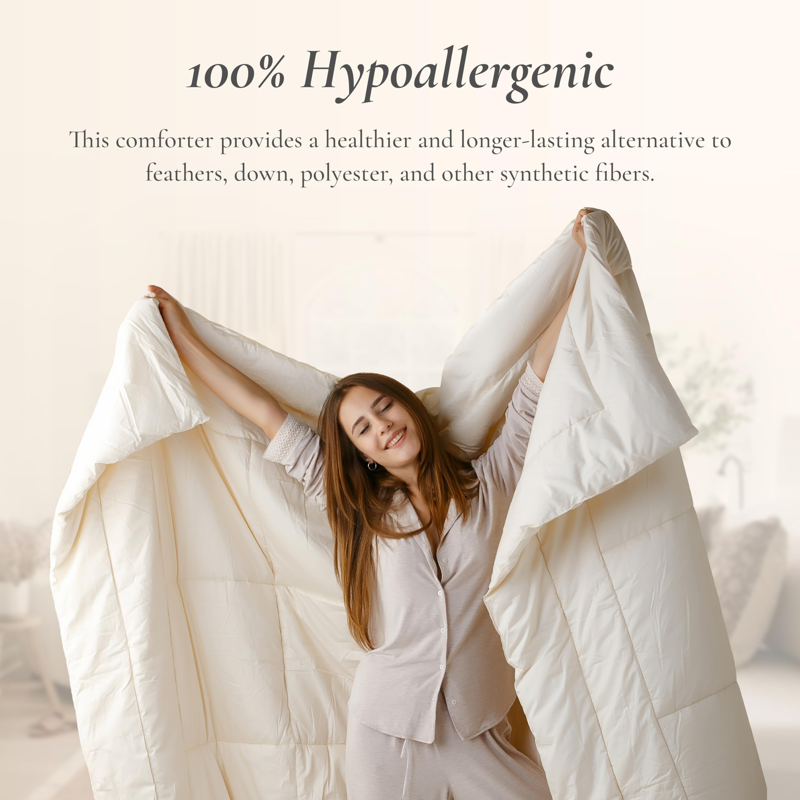 Sleep & Beyond myComforter 270TC 100% Natural Washable Wool Filled Bed Comforter - All Season Warm & Cooling - Ultra Soft Organic Cotton Cover - Noiseless - Ivory - Crib Size 35x53 Inches - Perfect for Nursery, Baby Bed & Co-Sleeping