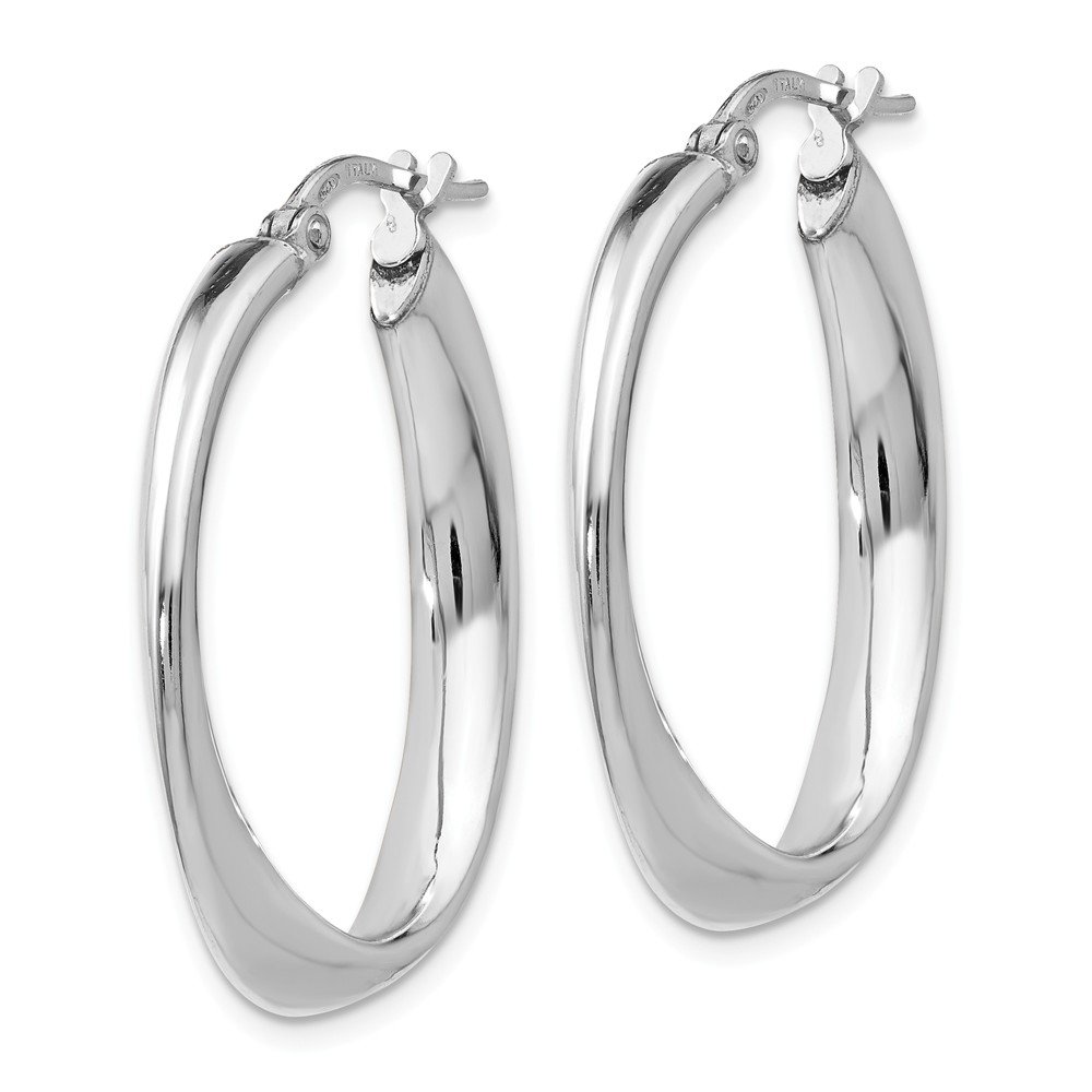 Sterling Silver Polished Twisted Oval Hoop Earrings for Women - Elegant Everyday Jewelry for Work, Date Night & Special Occasions