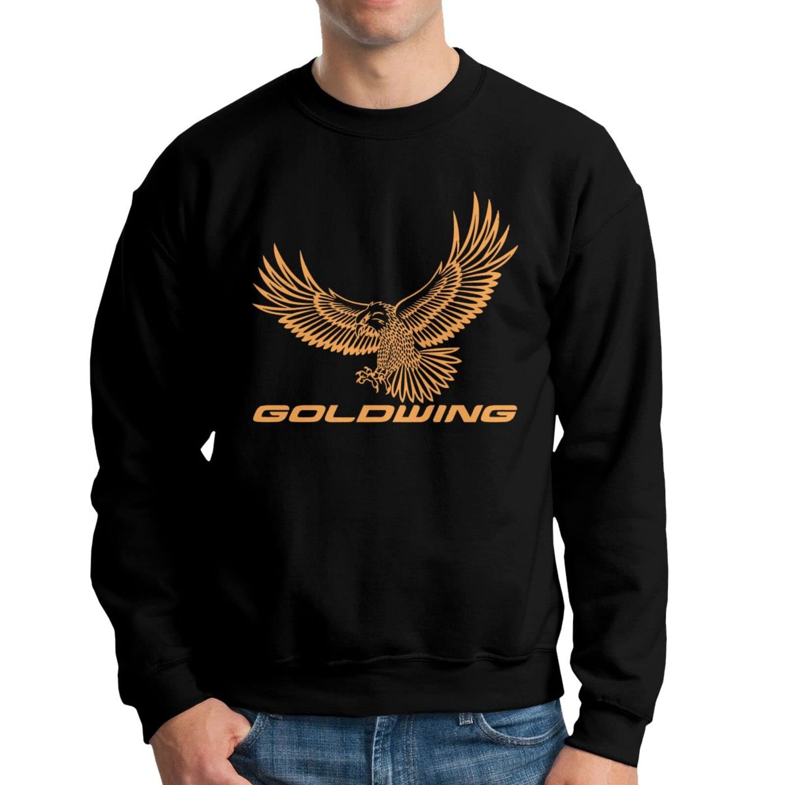Goldwing Men's Long Sleeve Crew Neck Sweatshirt with Contrast Sleeve Taping - Casual Pullover for Streetwear, Gym & Everyday Comfort