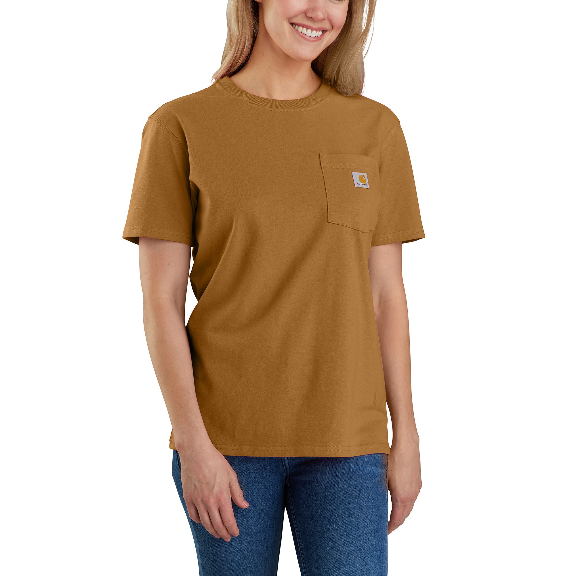 Carhartt Women's Short Sleeve Pocket T-Shirt - Comfortable Cotton Workwear Tee in Carhartt Brown | Perfect for Casual Wear, Outdoor Activities & Work Uniforms