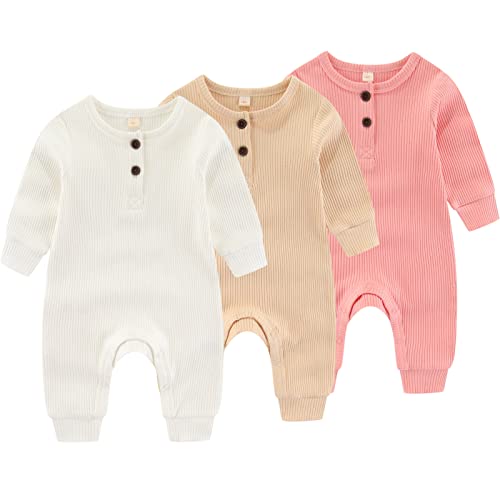 3pack Long Sleeve White+apricot+pink