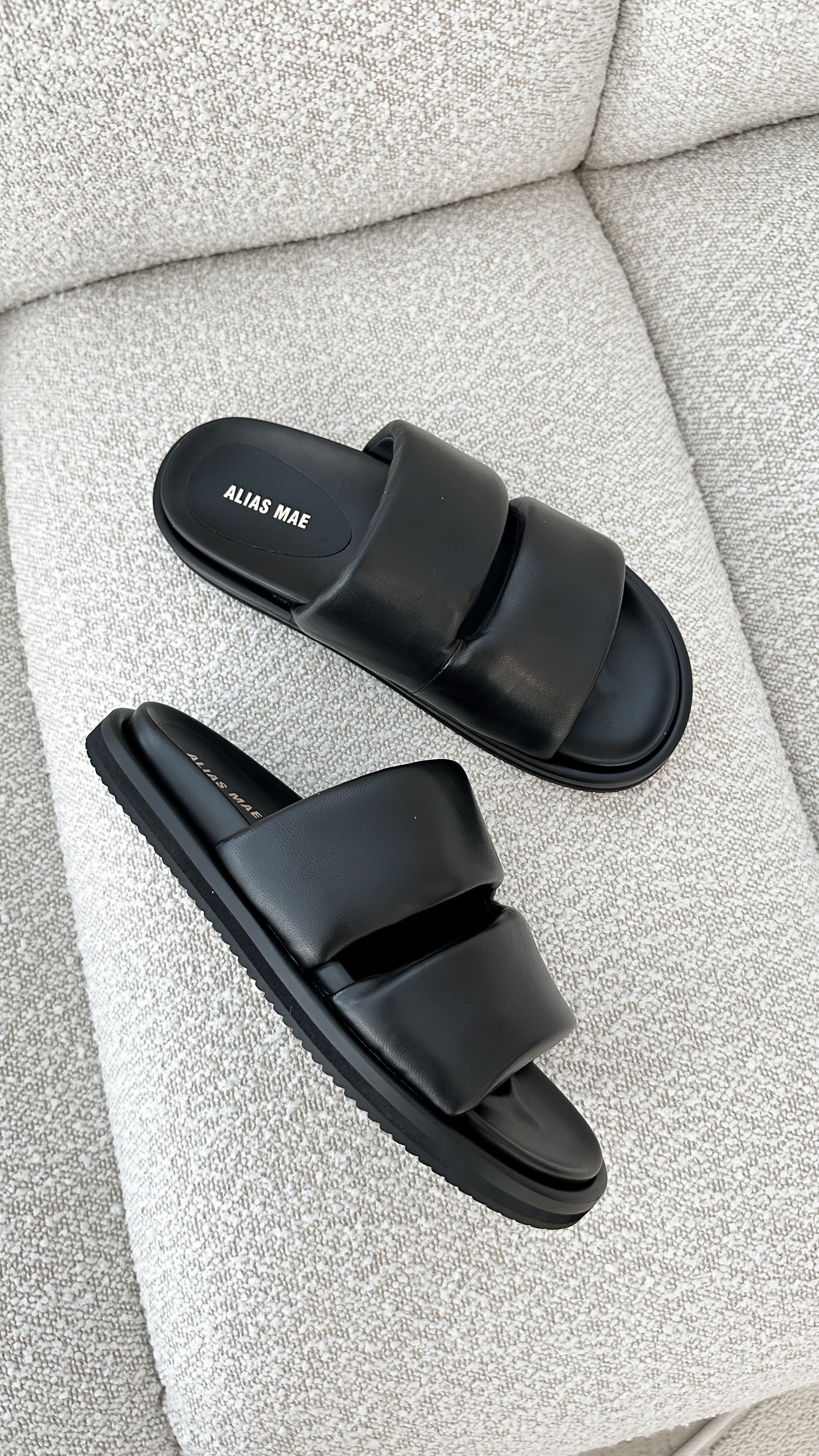 Alias Mae Dawn Slide Sandals - Black Leather Women's Comfortable Slides for Casual Wear, Beach & Home Use