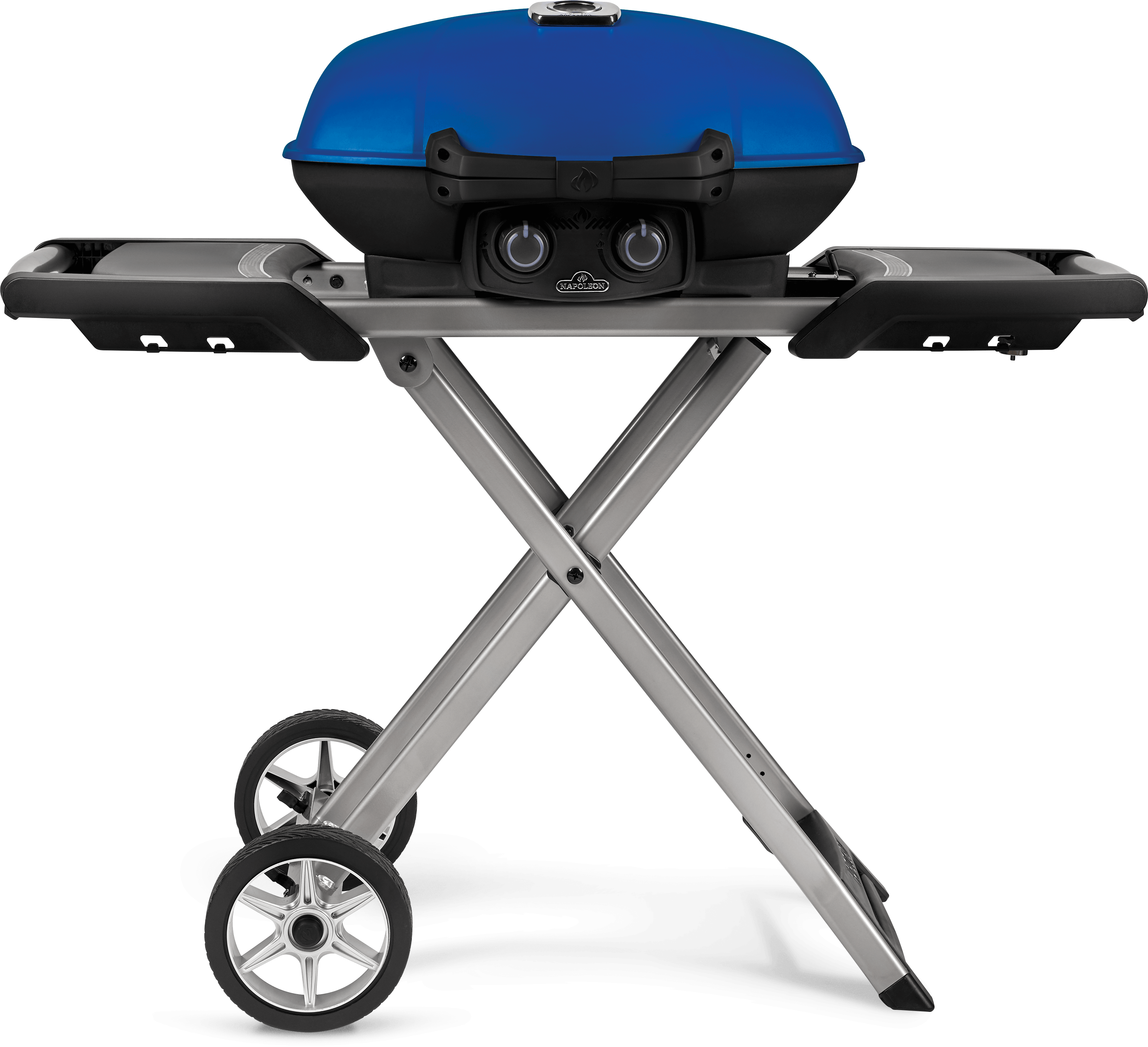 Napoleon TravelQ 285X Portable Propane Gas Grill with Scissor Cart - Blue | Compact Outdoor BBQ Grill for Camping, Tailgating & Backyard Cooking | TQ285X-BL