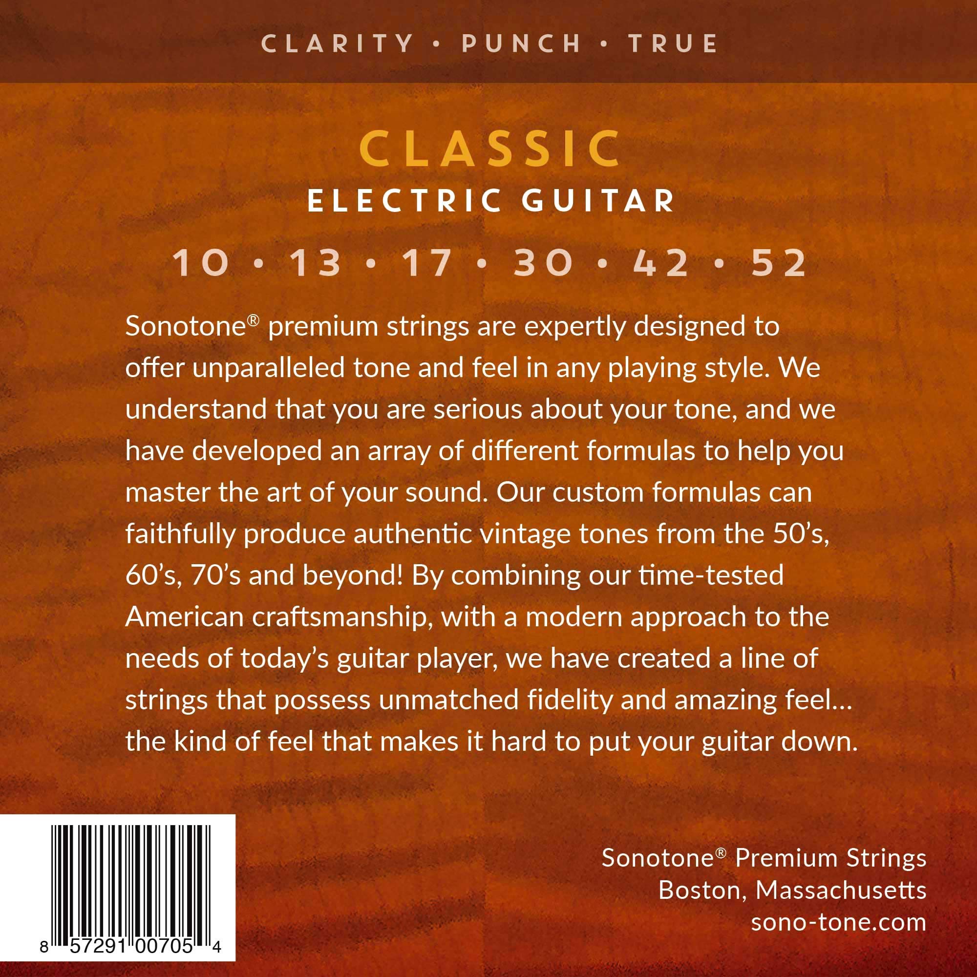 SonoTone Classic 10-52 Custom Electric Guitar Strings - Nickel Plated, Hand-Wound Hex Core for Bright Tone & Clarity - Made in USA - Perfect for Rock, Blues & Studio Recording