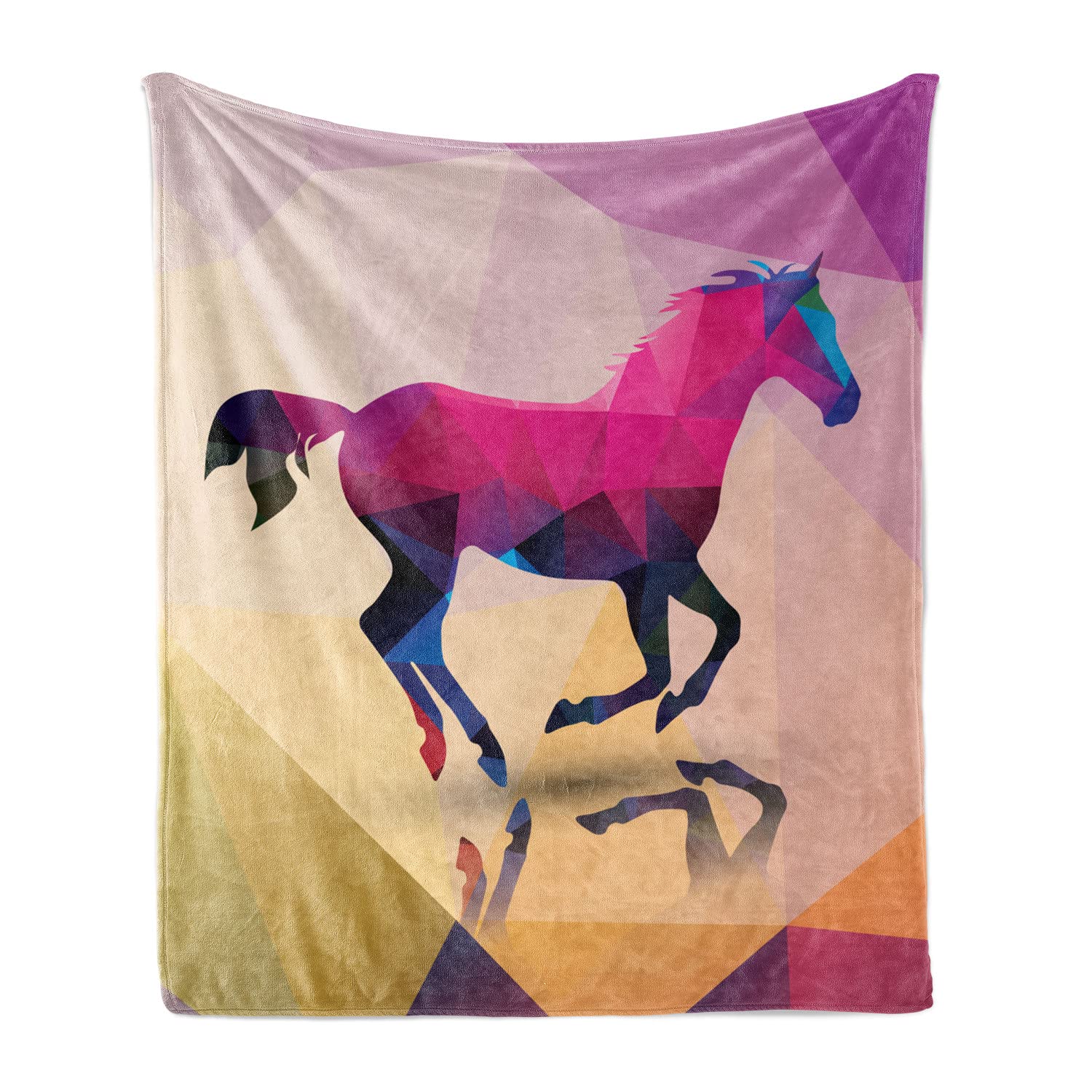 Ambesonne Geometric Soft Flannel Fleece Throw Blanket - Shaded Abstract Horse Animal Pattern, Cozy Plush for Indoor & Outdoor Use, 50