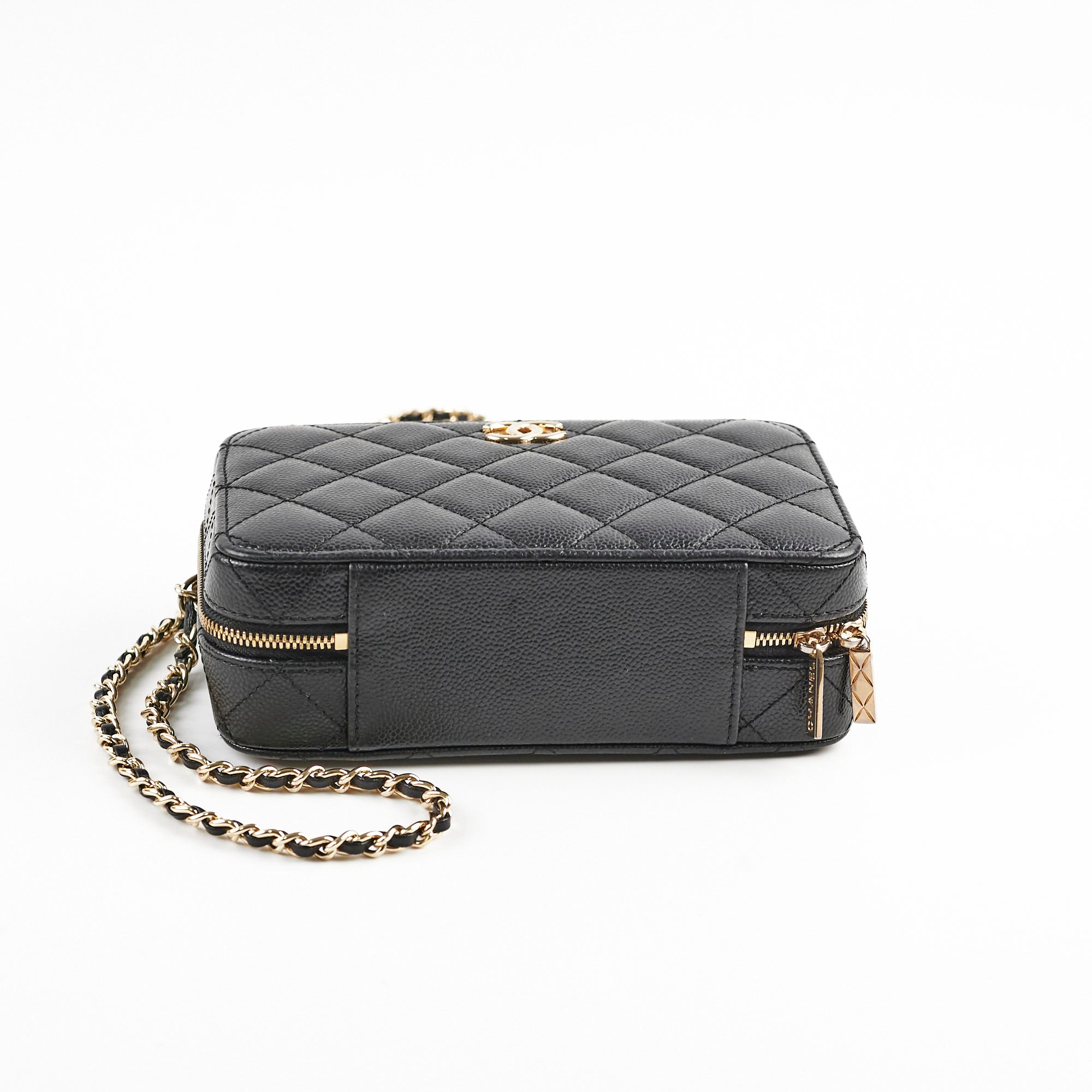 Authentic Chanel Caviar Vanity Bag with Top Handle - Microchipped Black Leather - Perfect for Evening Events & Luxury Travel Accessories