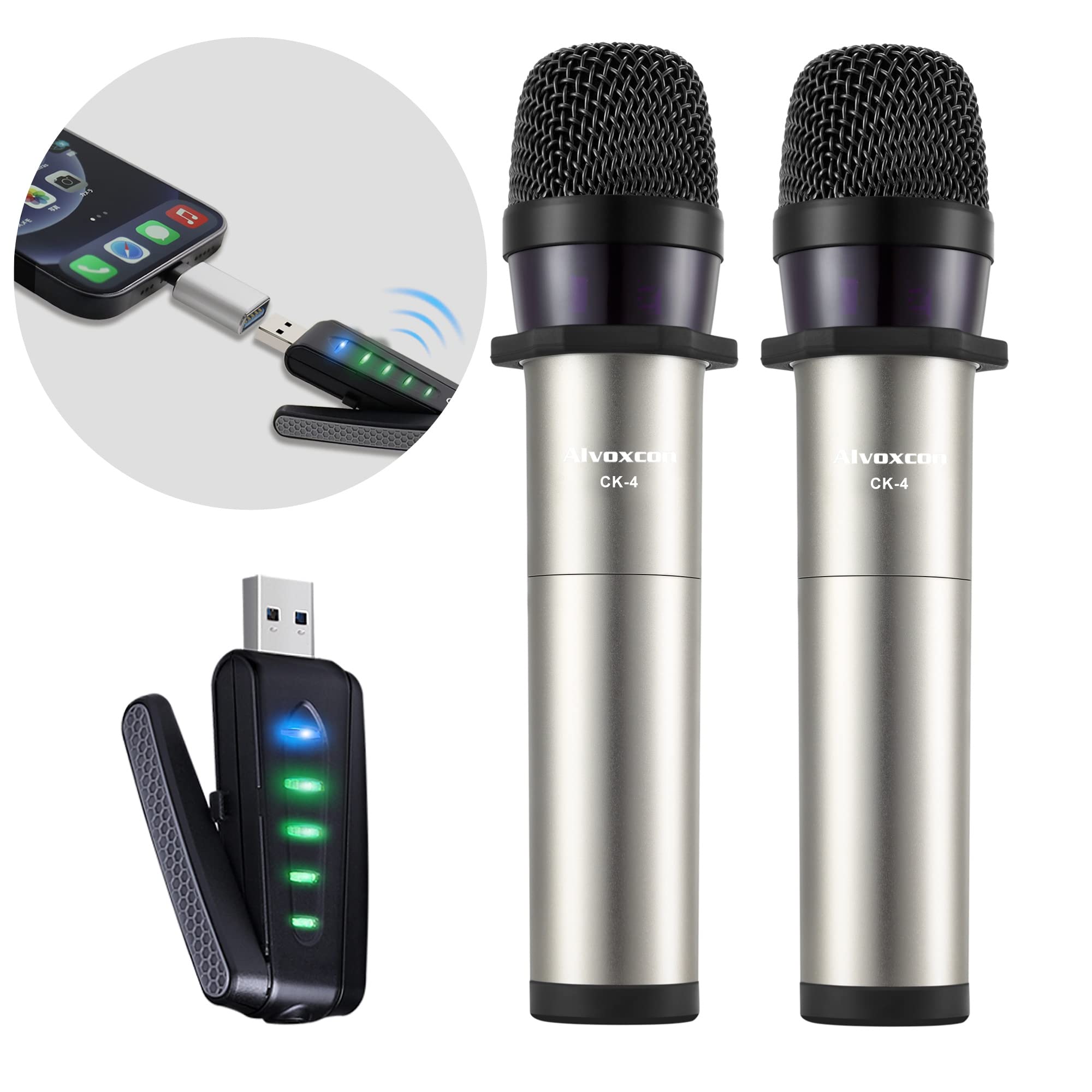 Alvoxcon Wireless Microphone for iPhone & Computer - USB Rechargeable Dual Handheld Mic System for MacBook, PC Laptop, Zoom Meetings, Online Teaching, Podcasting & Vlogging - Perfect for Remote Work, Virtual Classrooms & Content Creation