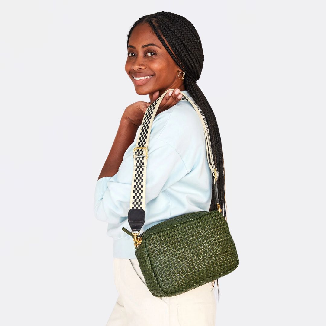 Adjustable Checkered Crossbody Strap for Women - Black & Cream Fashion Shoulder Bag Strap - Perfect for Handbags, Purses, Totes and Everyday Use
