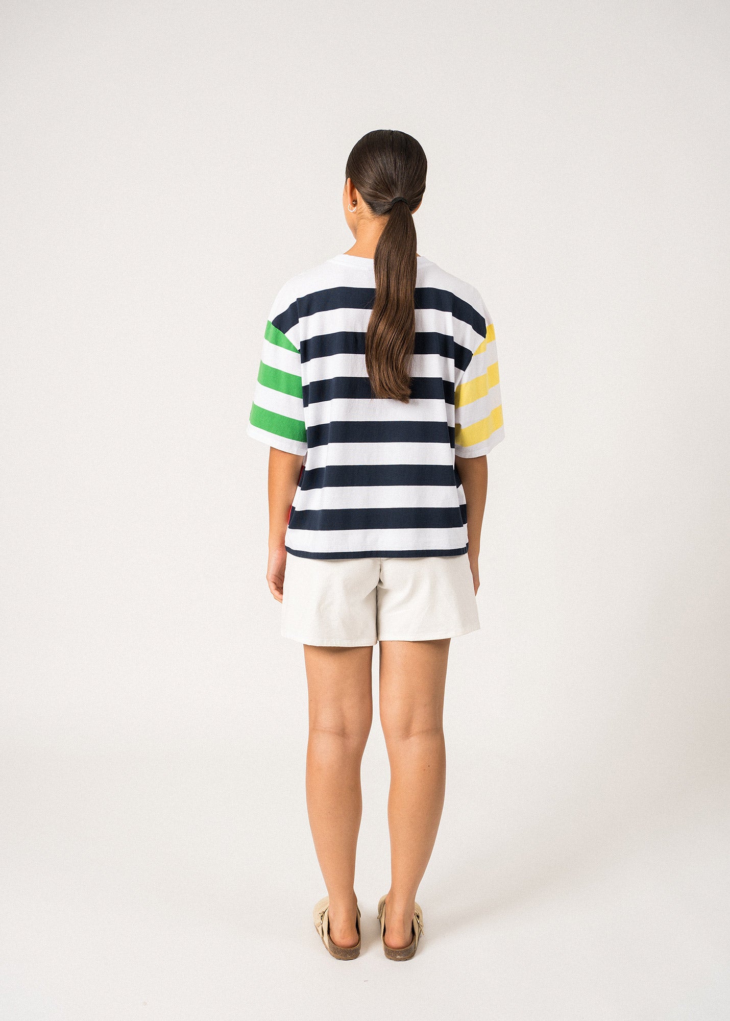 FIONA Drop Shoulder Striped Oversized T-Shirt - Côte d'Azur Blue & White Casual Women's Top for Beach Outings & Summer Street Style