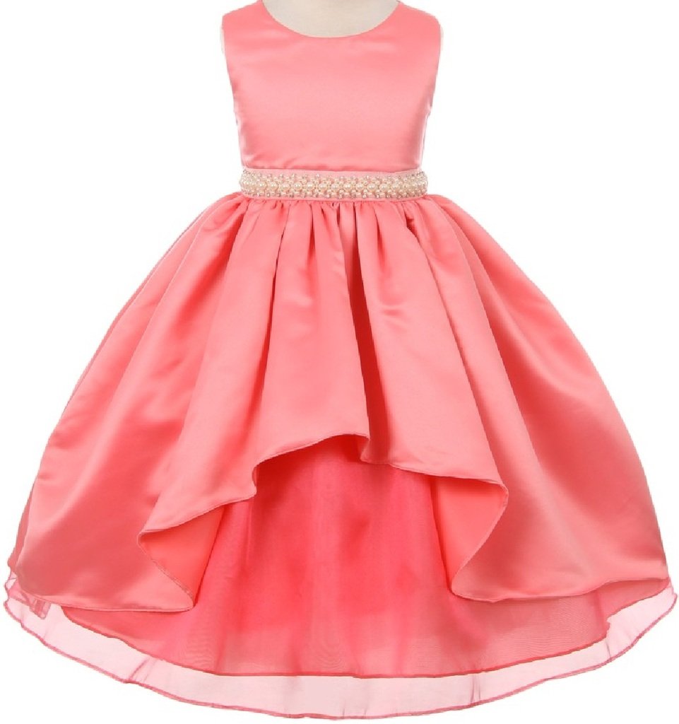 Little Girls' Satin Flower Dress with High Front - Elegant & Comfortable for Birthday Parties, Weddings & Special Occasions