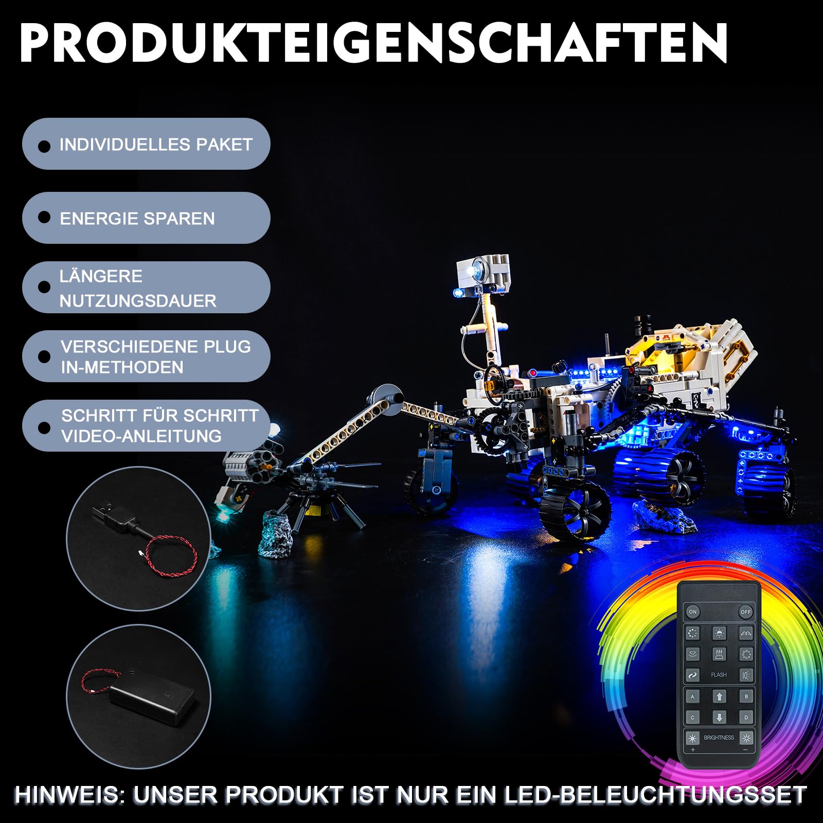 Remote Control LED Lighting Kit for NASA Mars Rover Perseverance 42158 (Non-Lego Model) - Creative Building Toy for Boys and Adults - Perfect for Space Exploration Play & Display Collections
