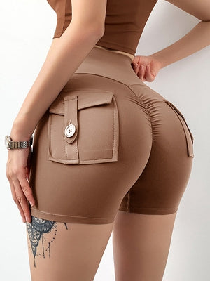 ZASUWA Women's High Waist Scrunch Butt Lifting Gym Shorts with Pockets - Spandex Cargo Workout Shorts for Running, Yoga & Fitness