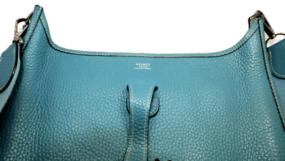 Authentic Hermes Evelyne Blue Jean Clemence Leather PM Handbag Purse for Women - Luxury Everyday Shoulder Bag for Work, Travel & Casual Outings
