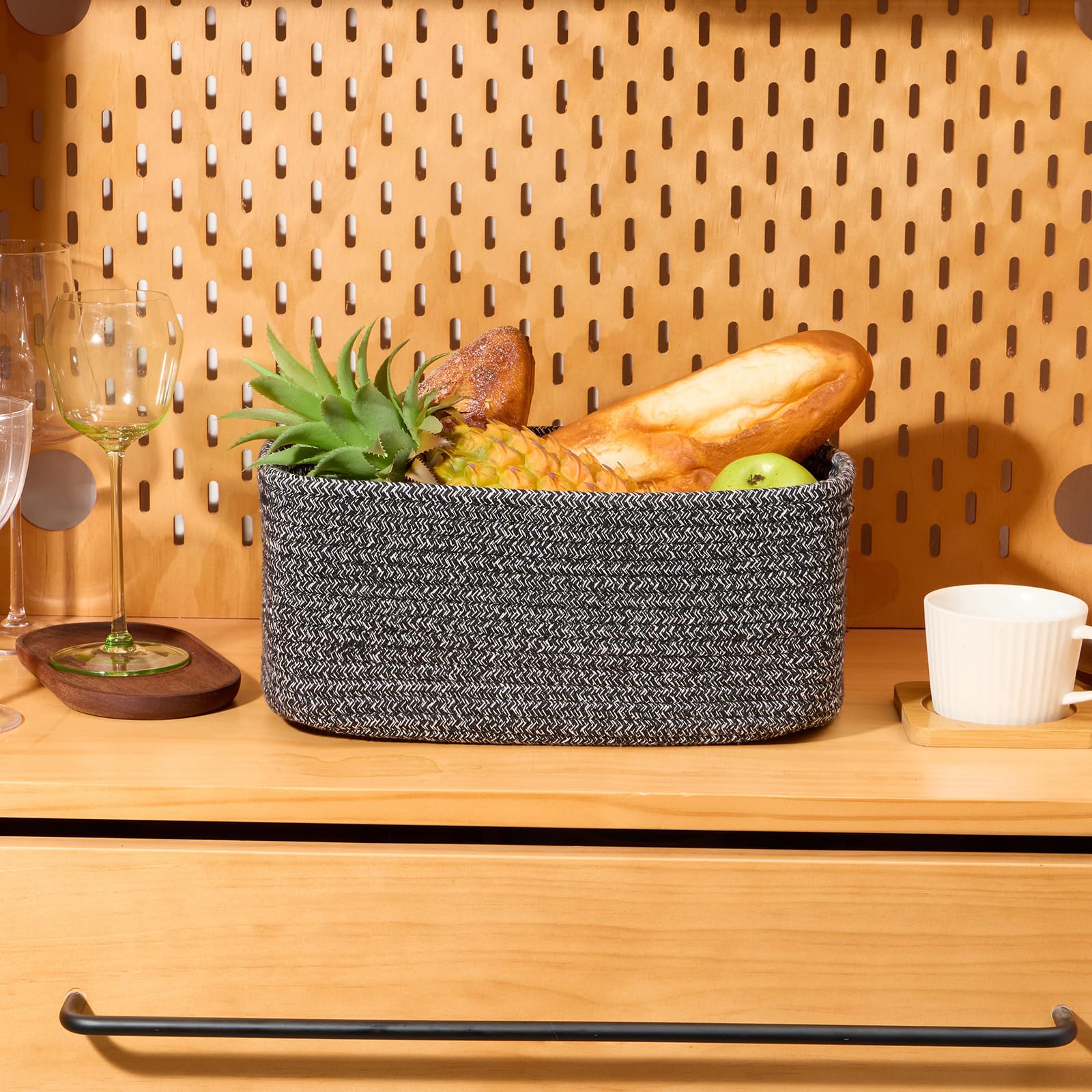 MiniArk Woven Rope Storage Baskets - 3 Pack Dark Gray Organizer Bins (13×8.5×5.1