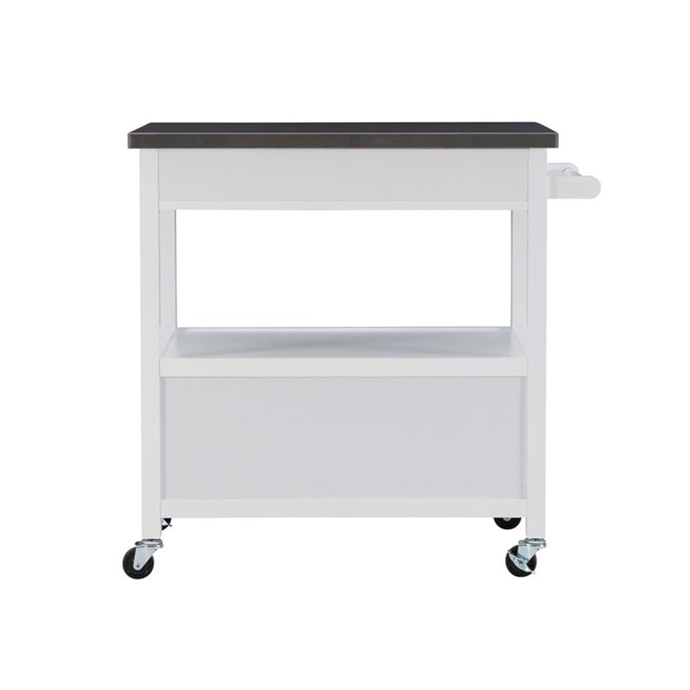 Glossy White Transitional Wood Kitchen Cart - Rolling Island with Storage for Small Spaces, Perfect for Dining & Food Prep