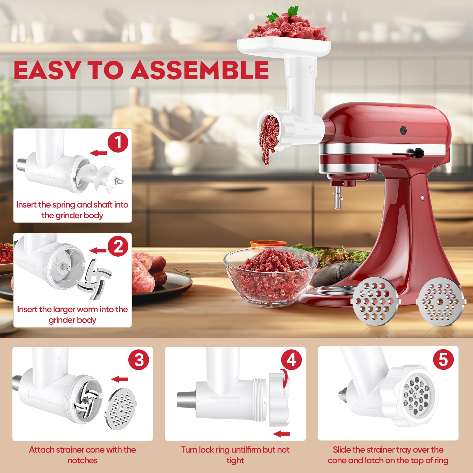 HOZODO KitchenAid Stand Mixer Fruit & Vegetable Strainer Attachment with Food Grinder, Sausage Stuffer Tubes & Juicer Auger - Perfect for Homemade Jams, Baby Food & Fresh Juices