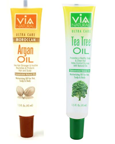 Via Natural Tea Tree Oil & Argan Oil 1.5 Fl oz (44ml) - Organic Hair Growth Treatment, Scalp Care & Body Moisturizer - Perfect for Dry Scalp, Dandruff Relief & Skin Hydration