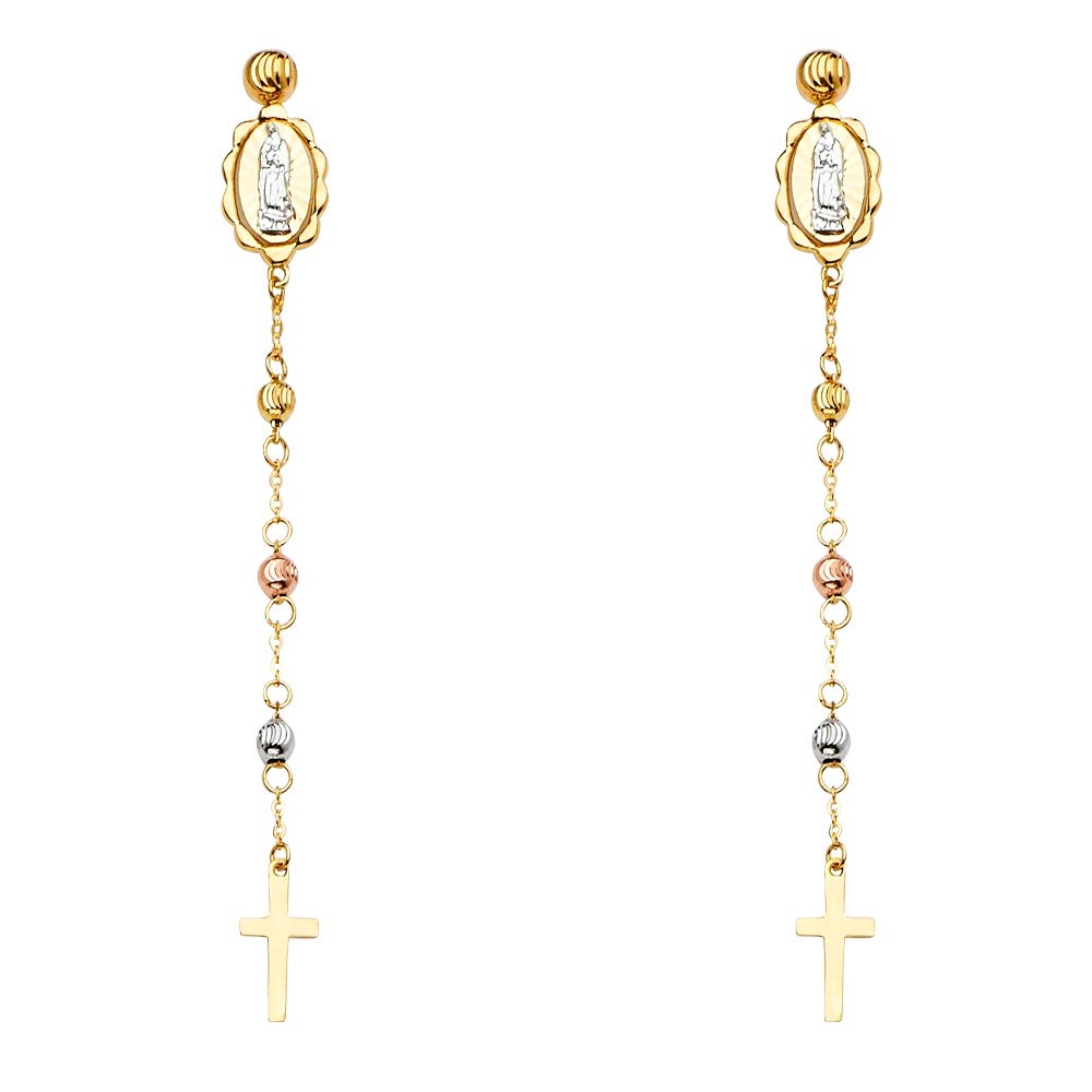 14K Yellow Gold, White Gold & Rose Gold Dangle Earrings 5x60mm - Elegant Jewelry Gift for Women - Perfect for Weddings, Parties & Special Occasions