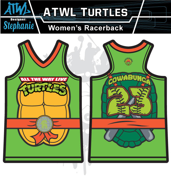 Cowabunga Turtles Women's Racerback Full Dye Jersey - Comfortable Workout & Yoga Top for Fitness & Casual Wear