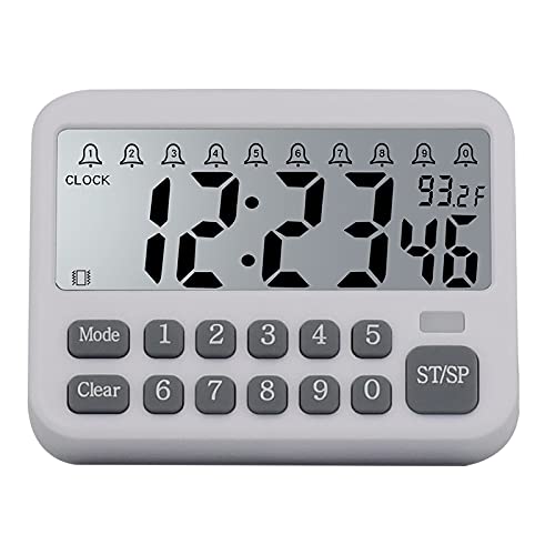 LAB Digital Kitchen Timer - Count Up/Down Stopwatch with 10 Alarms, Temperature Display, Large LCD Screen, Flashlight & Compact Square Design | Perfect for Cooking, Baking, Fitness Training, Classroom Activities & Laboratory Experiments (SASY Timer)