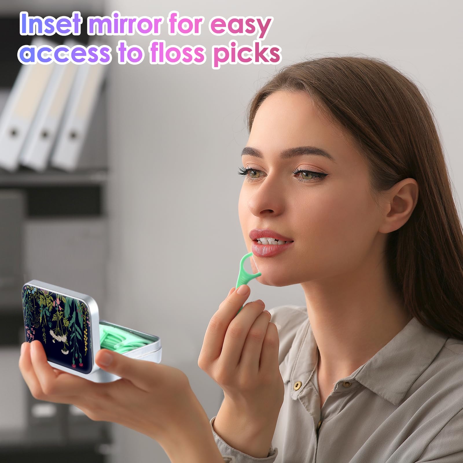 Portable Dental Floss Case - Compact Travel Floss Holder for Floss Picks of All Sizes | Perfect for Travel, Hotels, Restaurants & On-the-Go Oral Care (Black Flower Design)