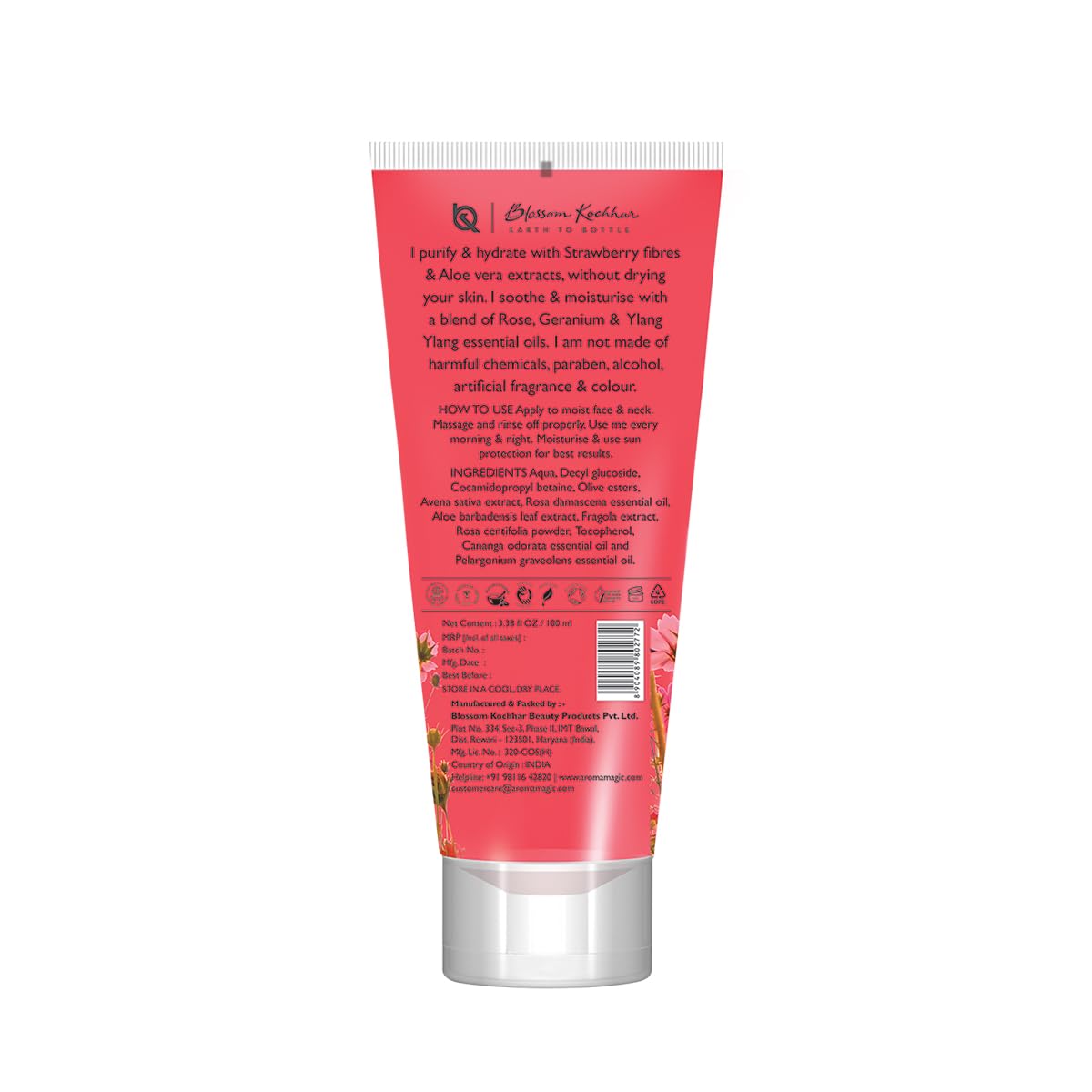 Aroma Magic Moisturizing Strawberry Face Wash with Aloe Vera & Ylang Ylang Oil - 100ml for Men & Women | Gentle Cleanser for Dry & Sensitive Skin | Daily Skincare Routine | Pack of 1