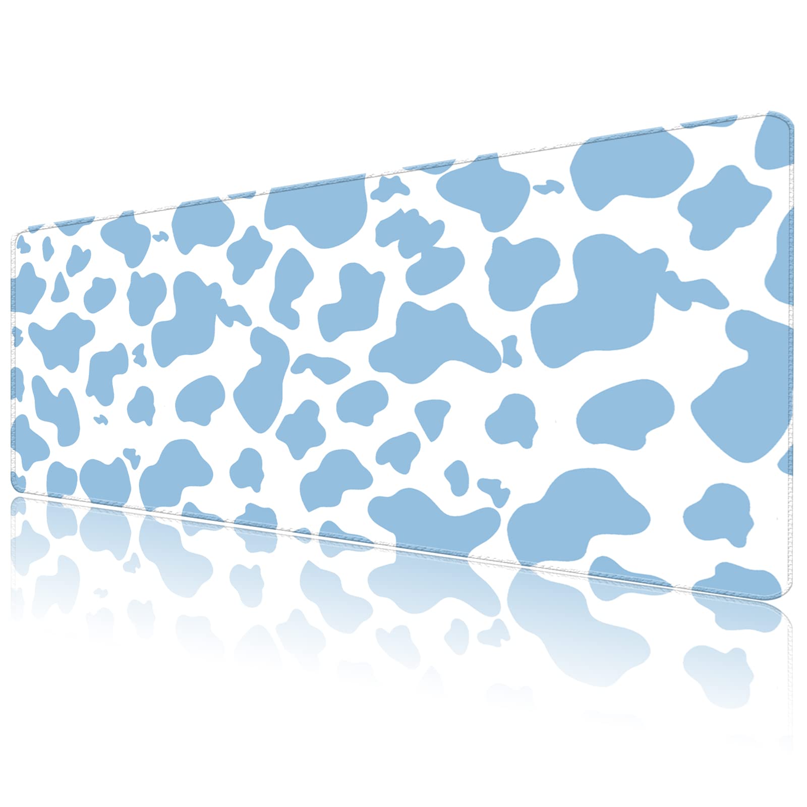 Deokke XXL Gaming Mouse Pad - 31.5x15.7 Inch Non-Slip Desk Mat with Stitched Edges for PC, Laptop & Office Use - Waterproof Computer Keyboard Mousepad for Gamers & Professionals - Blue Cow Design - Perfect for Esports, Streaming & Home Office Workspace